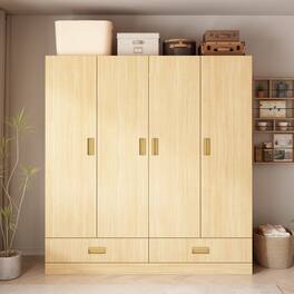 FUFU&GAGA - Wood Grain Wardrobe Closet with 4 Doors and 2 Drawers Large Armoire Storage Cabinet Organizer for Bedroom - Wooden