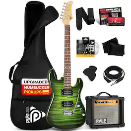 Pyle - Electric Guitar Kit with Amp, Full Size, Humbucker Pickups, 39" - PEGKT99GR.X9 - Green