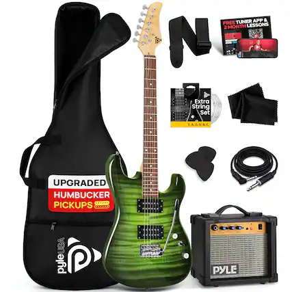 EH Tuner App & Free Lessons 2 Month N Extra String Set E.A.D.G.B.E. Upgraded Humbucker Pickups USA PyleUSA PYLE