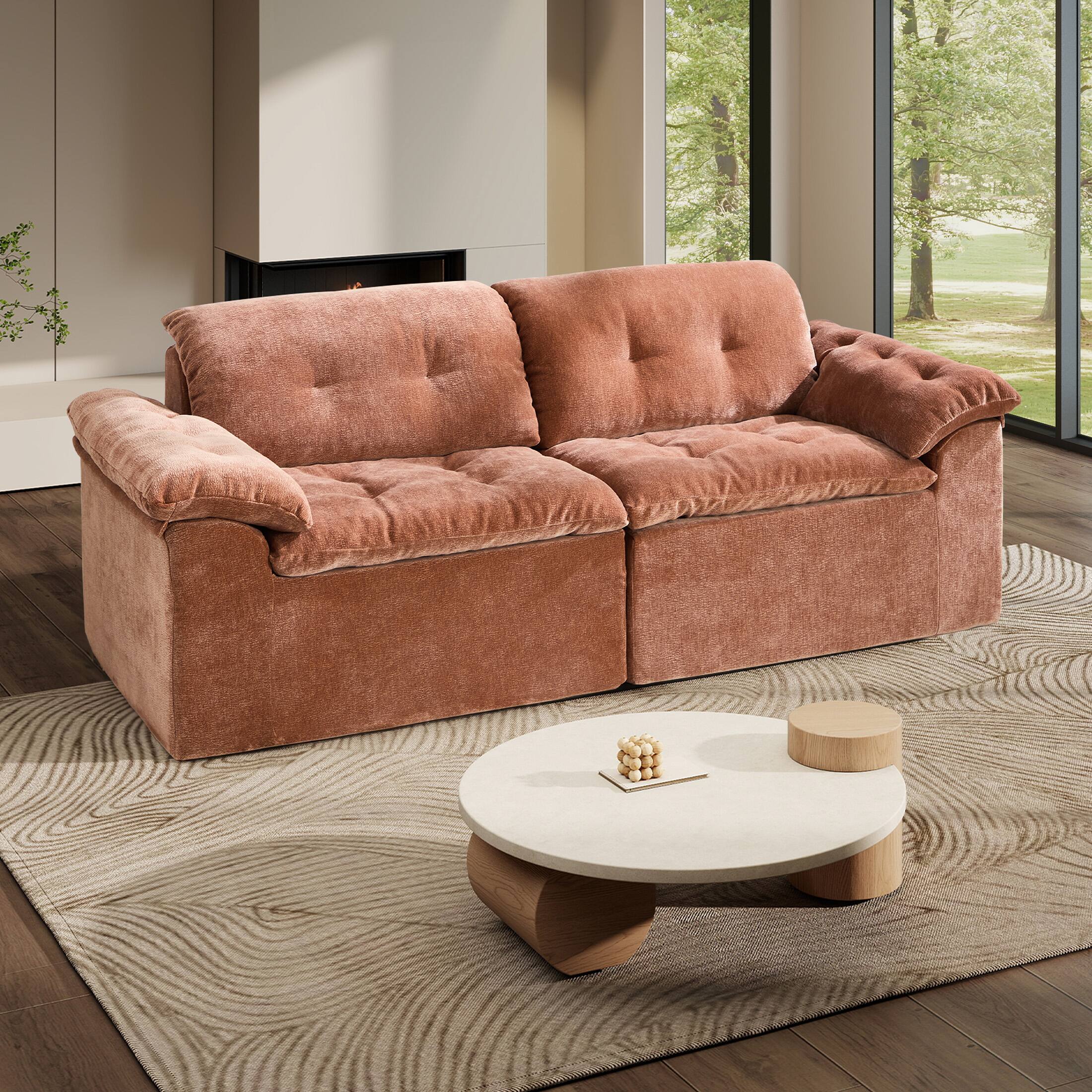 Angle. Anysun - Anysun 78" Modular Cloud Design Boneless Cushioned Chenille Fabric Loveseat Sofa with Memory Foam - Orange.