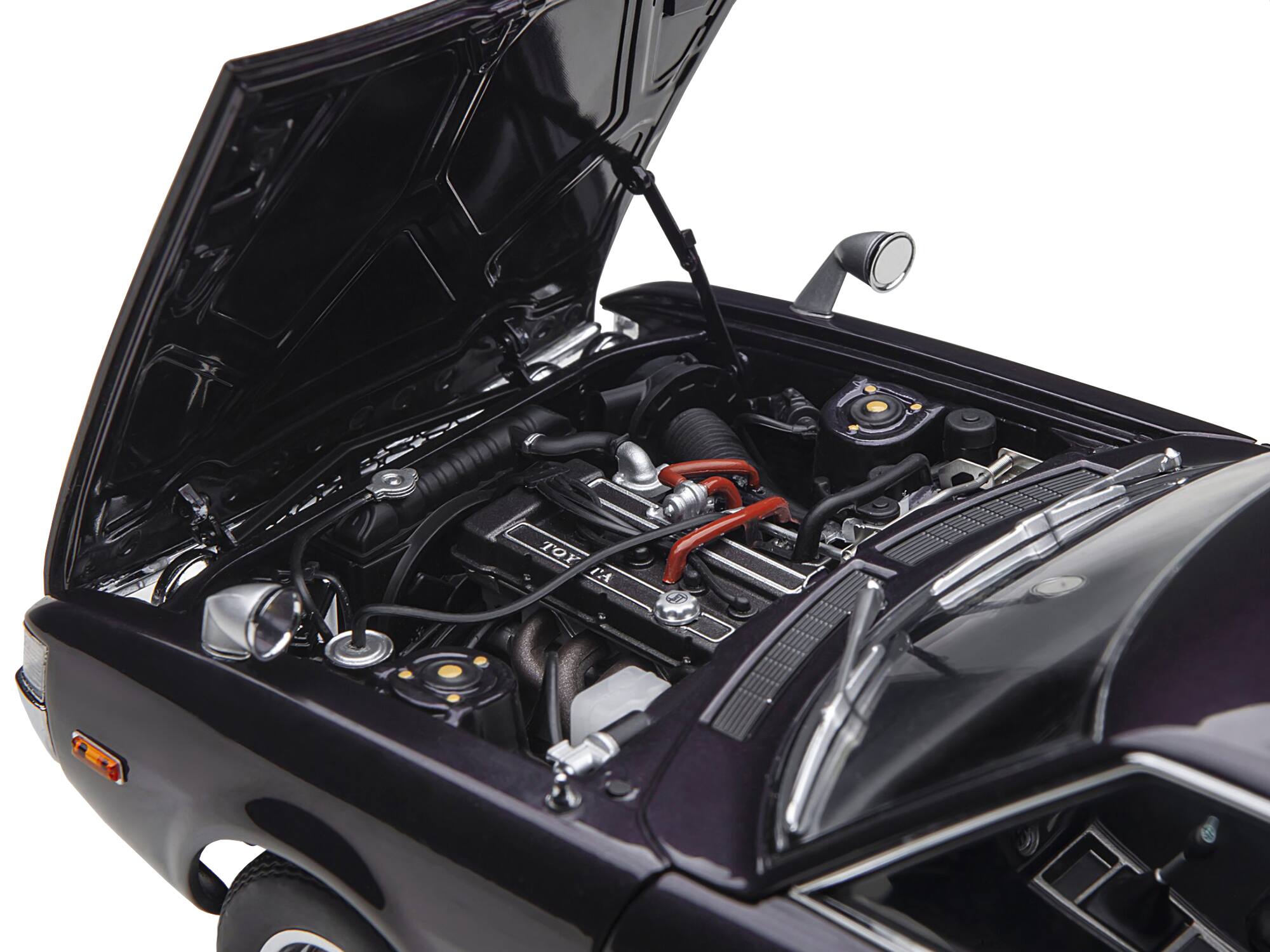 Angle. Autoart - 1973 Toyota Celica Liftback 2000GT (RA25) RHD (Right Hand Drive) Dark Purple Metallic 1/18 Model Car by Autoart - Dark Purple Metallic.