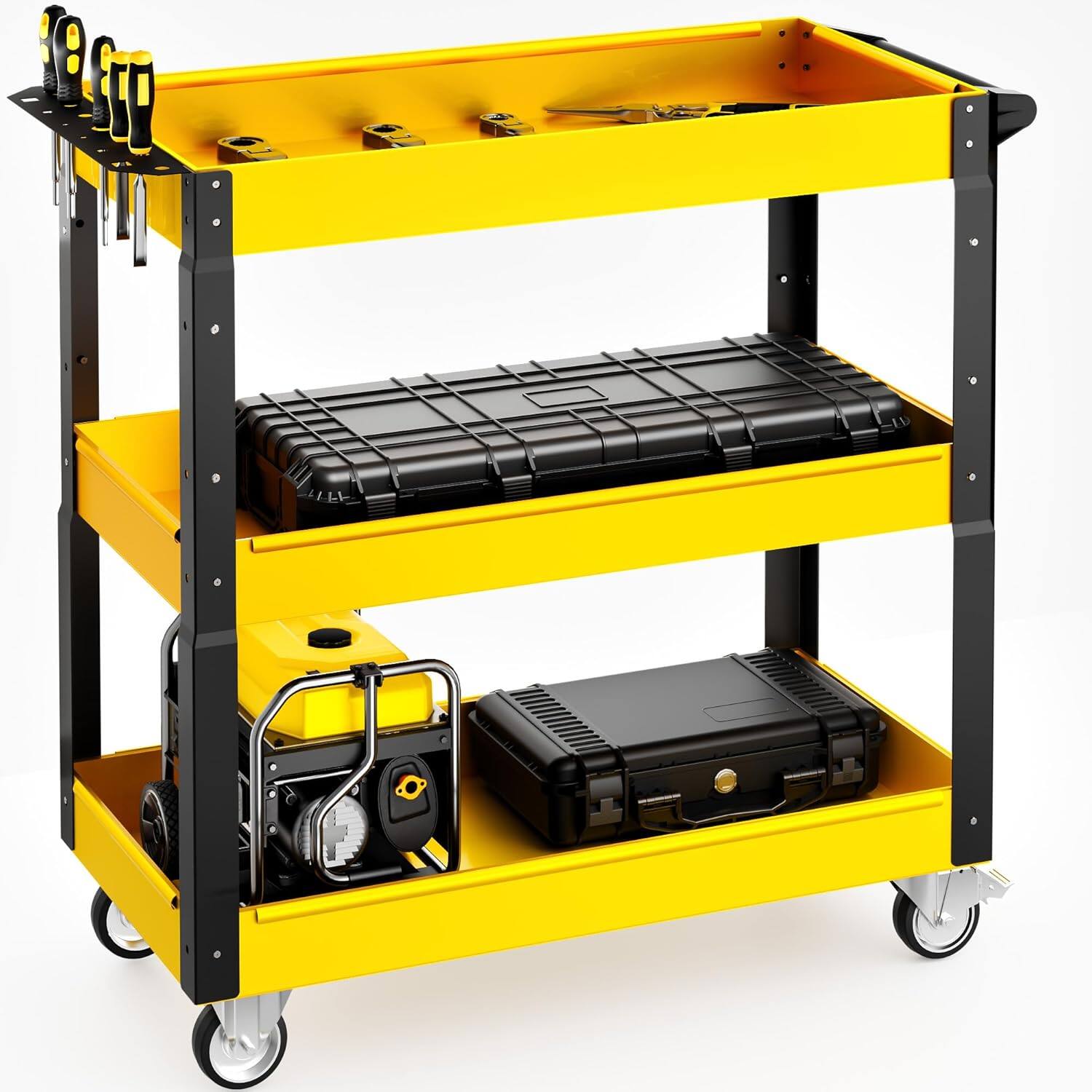 Front. Silvel - Silvel 3-Tier Metal Rolling Tool Cart, 29 in. 300 lbs, Tool Cart on Wheels, Utility Cart for Garage Yellow - black and yellow.