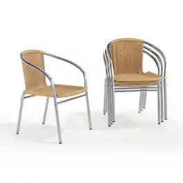 Emma + Oliver - 4 Pack Aluminum and Rattan Commercial Indoor-Outdoor Restaurant Stack Chair - Aluminum/Beige