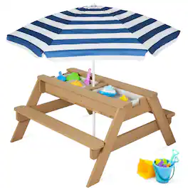 Best Choice Products - Kids 3-in-1 Outdoor Sand and Water Activity Picnic Table with Umbrella - Navy