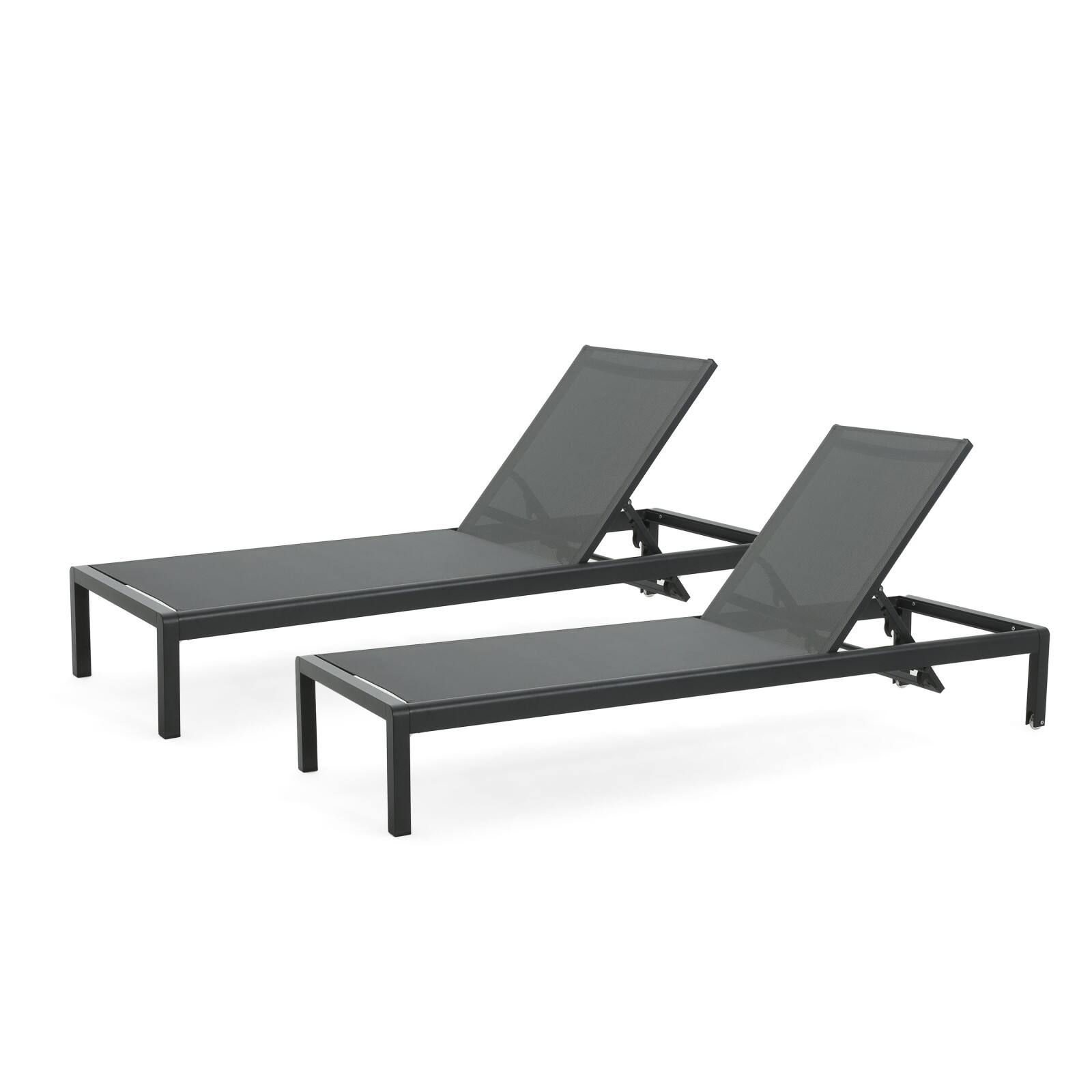 Ecooso - Set of 2 Adjustable Mesh Chaise Lounges with Aluminum Frame, 4-Position Backrest, and Wheels for Easy Mobility - Black+ Gray