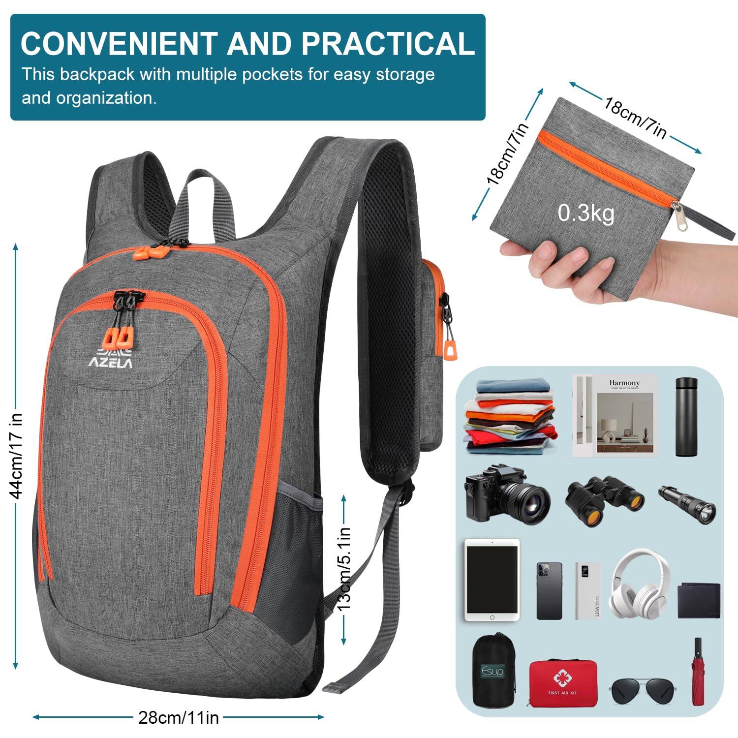 Cozy Serene 15l Small Hiking Backpack Foldable Lightweight Travel Day ...