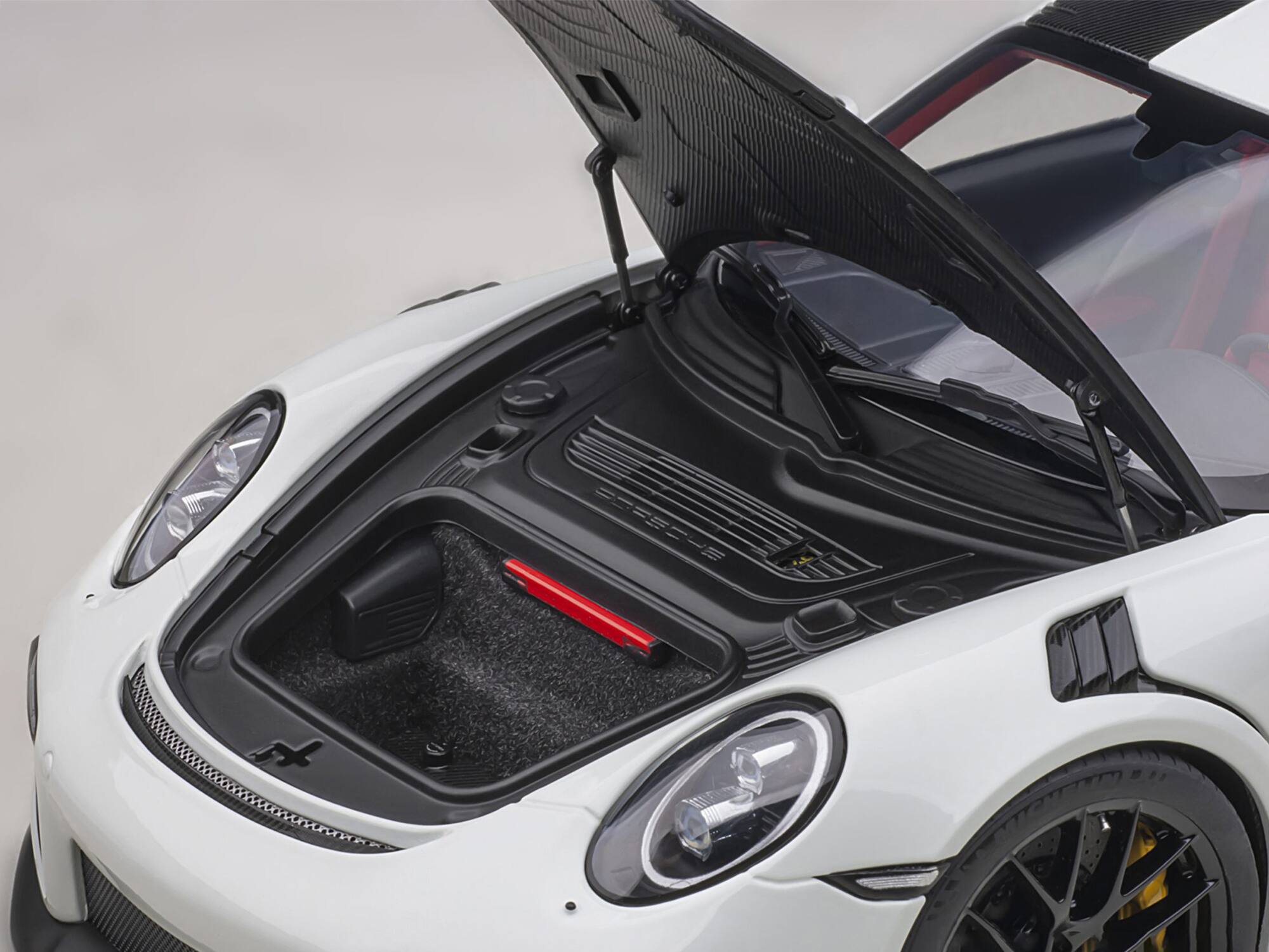 Alt View 2. Autoart - Porsche 911 (991.2) GT2 RS Weissach Package White with Carbon Stripes 1/18 Model Car by Autoart.