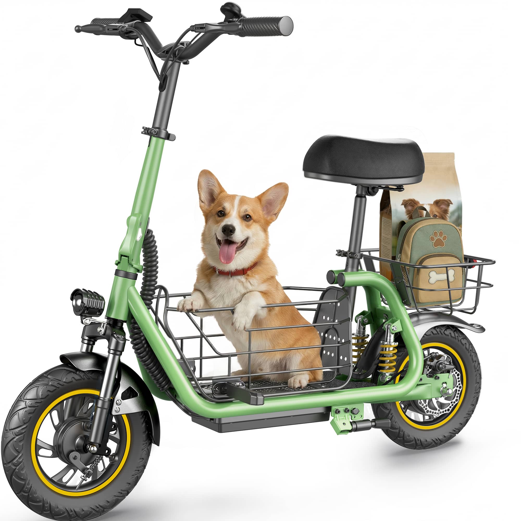 MIHOVER - 500W Electric Scooter with Seat for Adults, 19 MPH, 12-Inch Tires, Dual Shock Absorbers, 36V 10.4Ah, 265lb. Capacity - Green