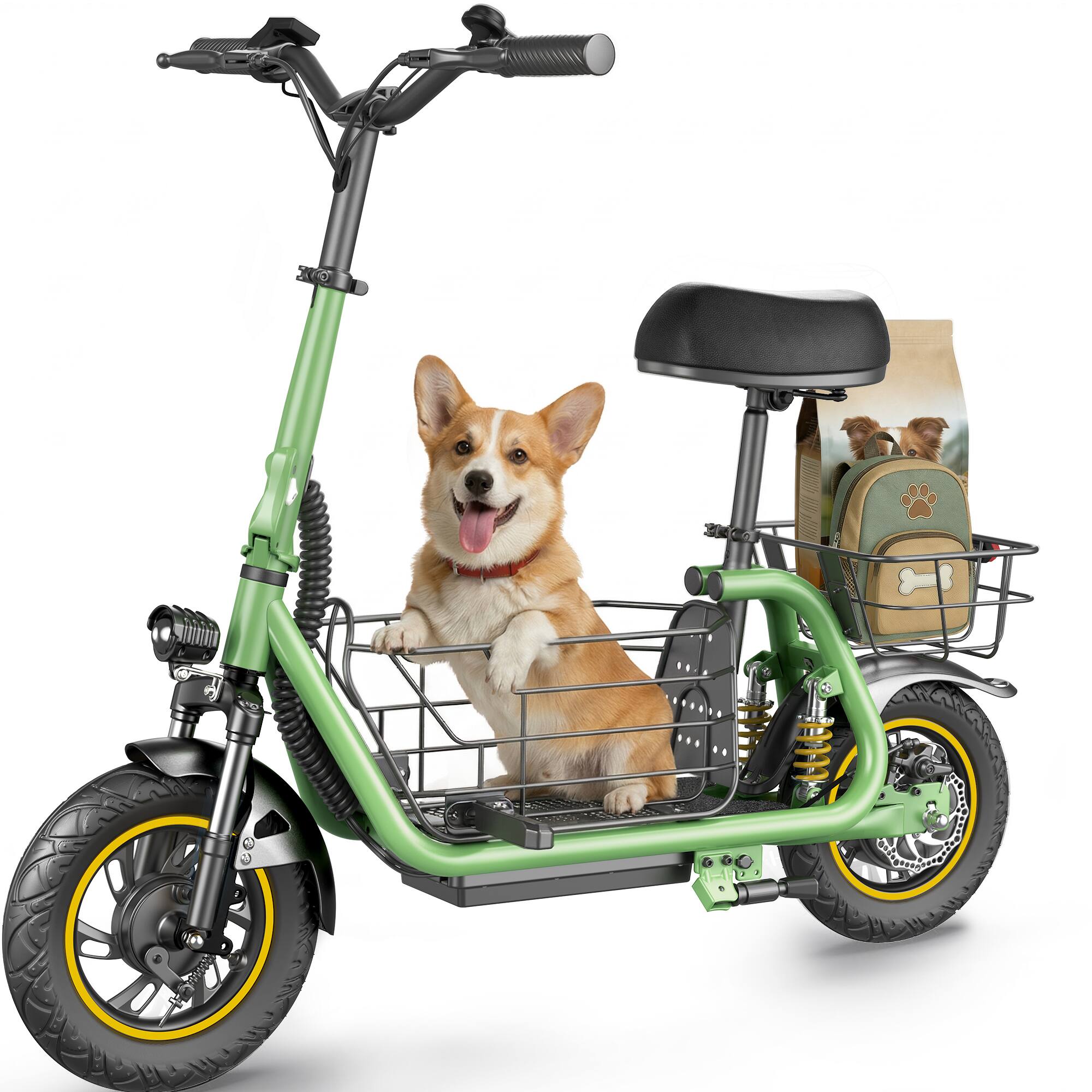 Front. MIHOVER - 500W Electric Scooter with Seat for Adults, 19 MPH, 12-Inch Tires, Dual Shock Absorbers, 36V 10.4Ah, 265 lb. Capacity - Green.