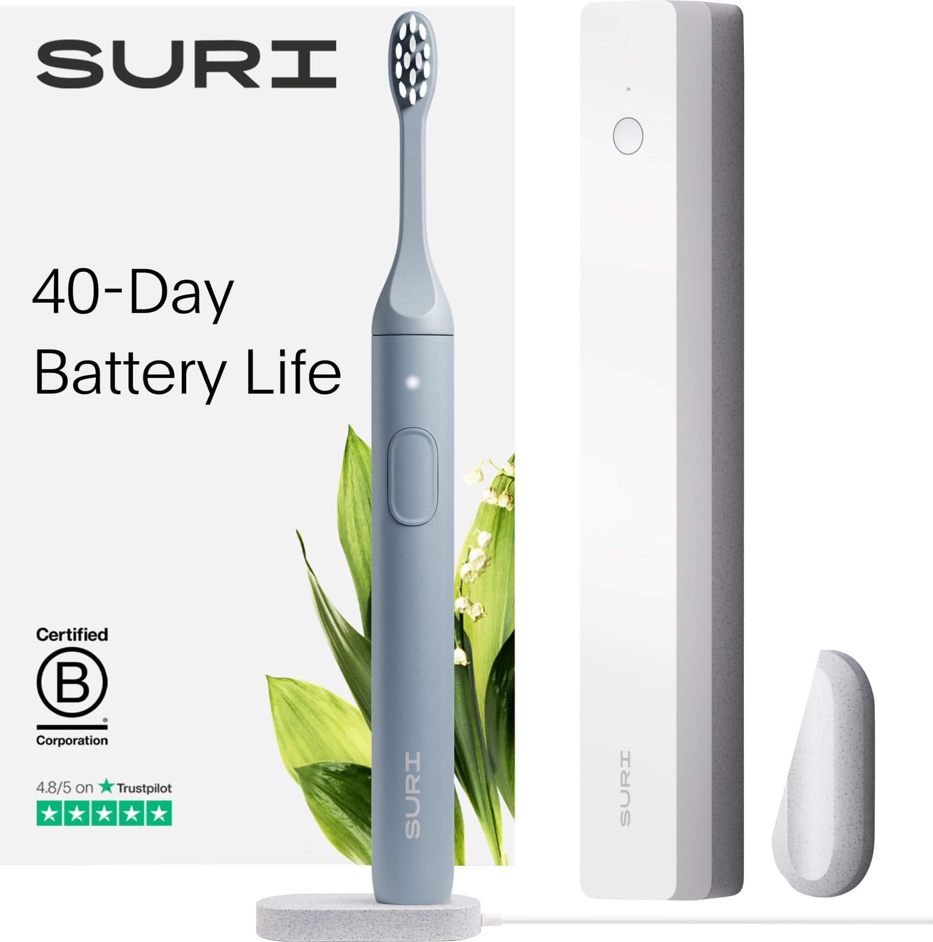 SURI - S1 Electric Toothbrush with UV Light Cleaning and Charging Case and Mirror Mount - Blue - Front_Zoom