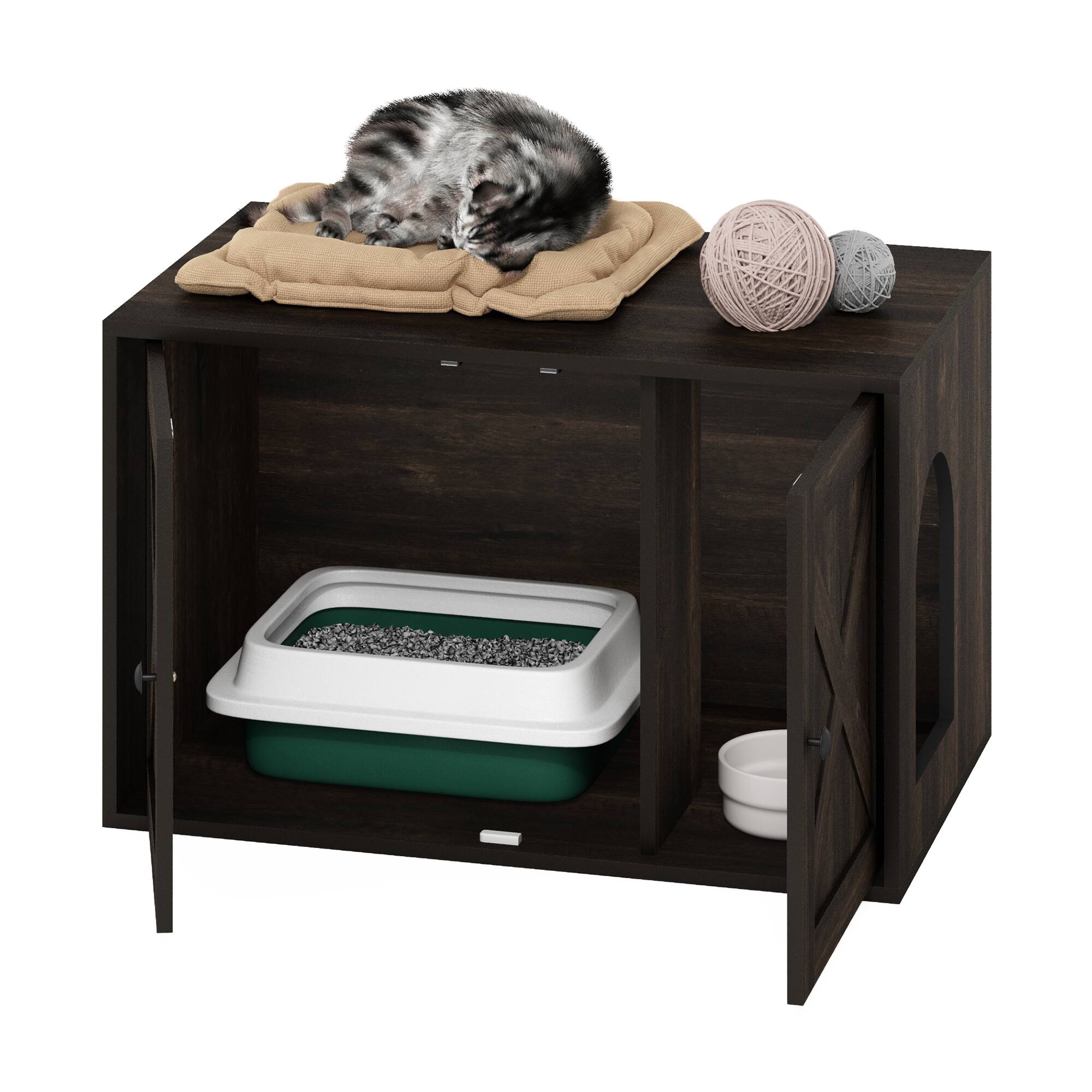 Alt View 4. Furinno - Peli Farmhouse Cat Litter Box Enclosure - Ebony.