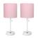 Angle Zoom. Limelights - White Stick Lamp with USB charging port and Fabric Shade 2 Pack Set - Light Pink.
