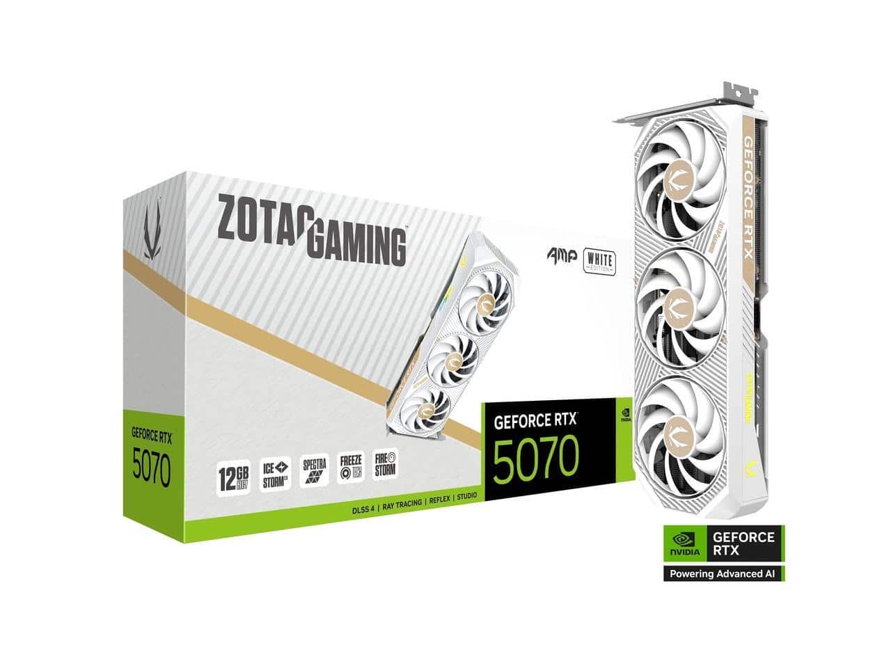 ZOTAC AMP RTX 5070 12GB GDDR7 PCIe 5.0 x16 Graphics Card White