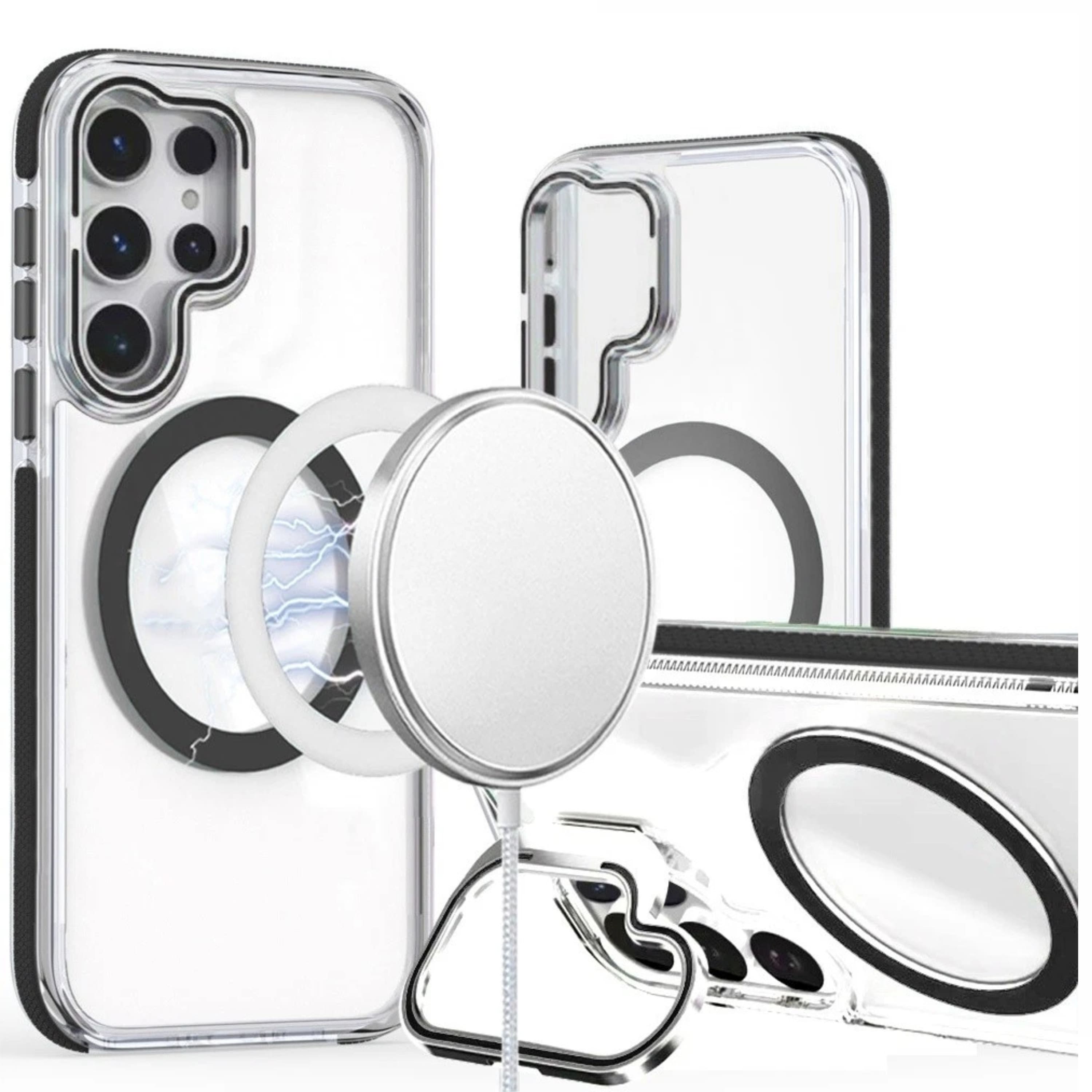 Kitcheniva - Magnetic Circle Lens Stand Case With Tempered Glass For Samsung S26 Ultra - Black