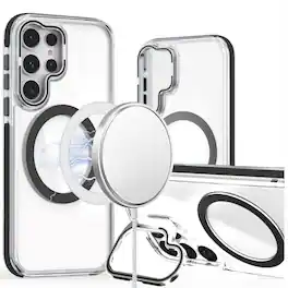 Kitcheniva - Magnetic Circle Lens Stand Case With Tempered Glass For Samsung S26 Ultra - Black