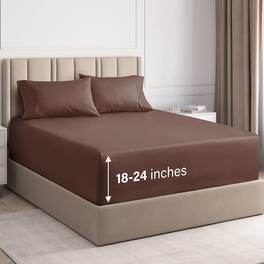 CGK Linens - 6 Piece Sheet Set - Extra Deep Pocket for 18"-24" Mattresses & Extra Pillowcases - Twin - Brown