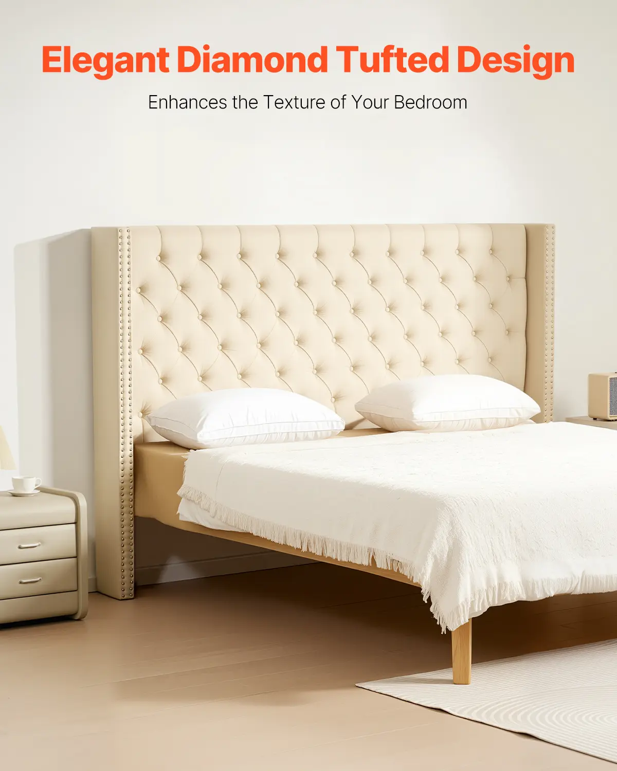 Elegant Diamond Tufted Design  
Enhances the Texture of Your Bedroom