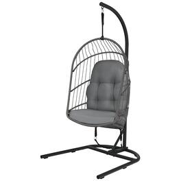 Costway - Hanging Wicker Egg Chair w/ Stand Cushion Foldable Outdoor Indoor - Gray