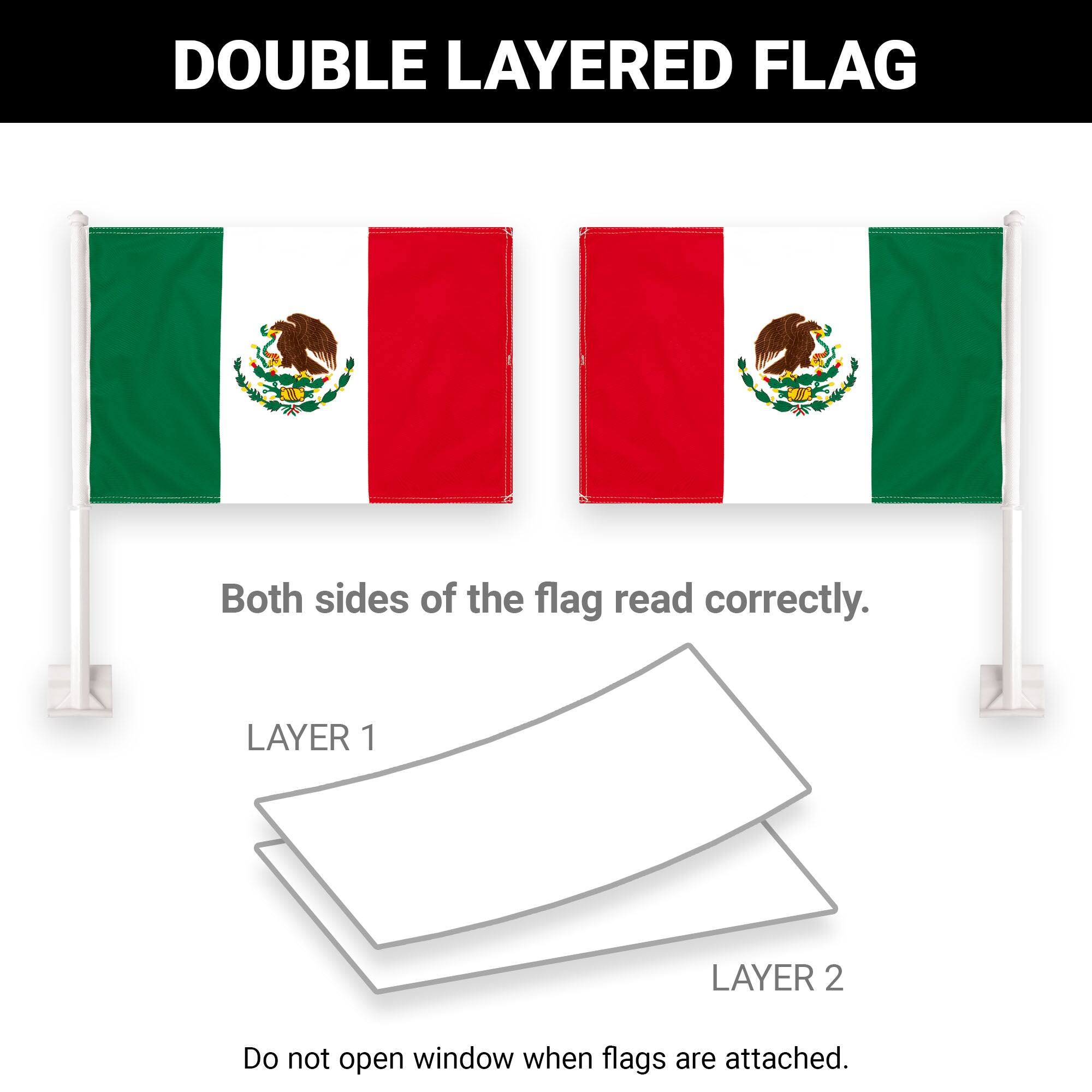 DOUBLE LAYERED FLAG  
Both sides of the flag read correctly.  

LAYER 1  
LAYER 2  

Do not open window when flags are attached.
