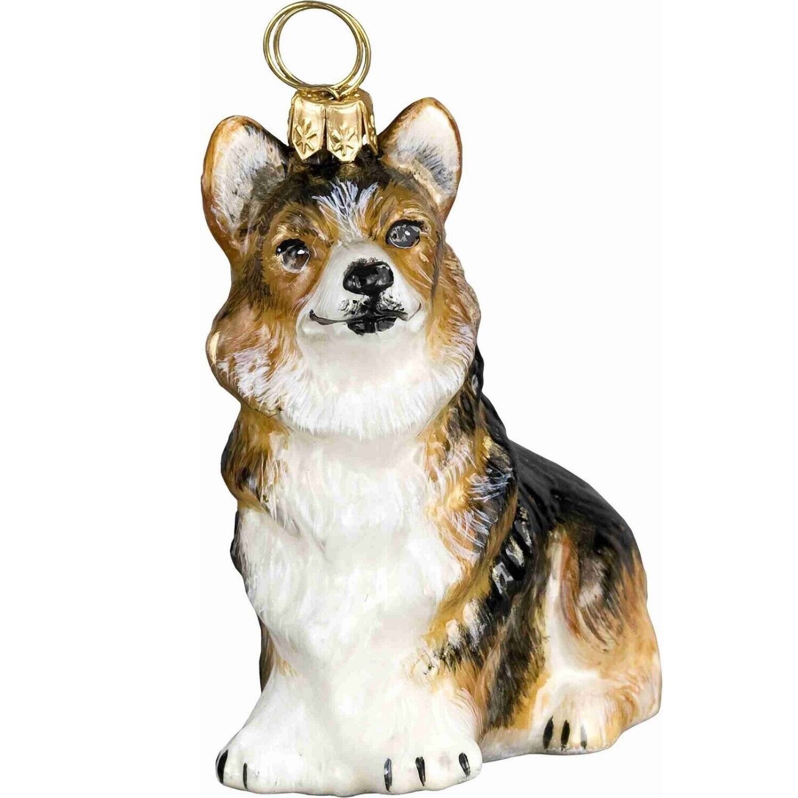 Front. Joy to the World Collectibles - Joy to the World Sitting Tri Color Pembroke Welsh Corgi Polish Glass Christmas Tree Ornament - Multicolor.