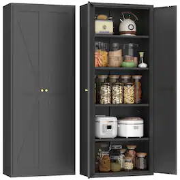 GOODSILO - Adjustable Two-Door Tall Steel Storage Cabinet with Adjustable Shelves for Kitchen Pantry and Home Organization - Black