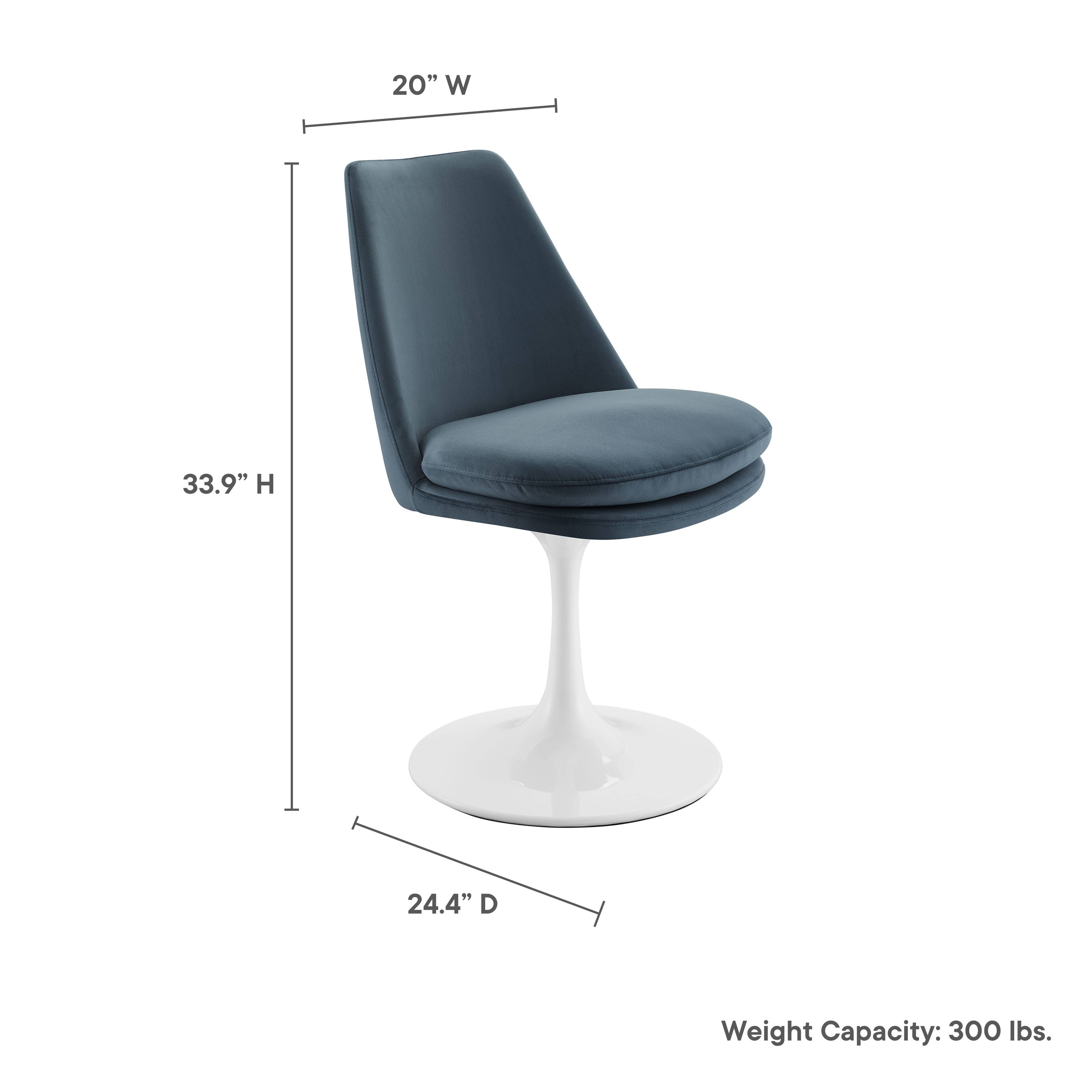20" W x 33.9" H x 24.4" D  
Weight Capacity: 300 lbs.