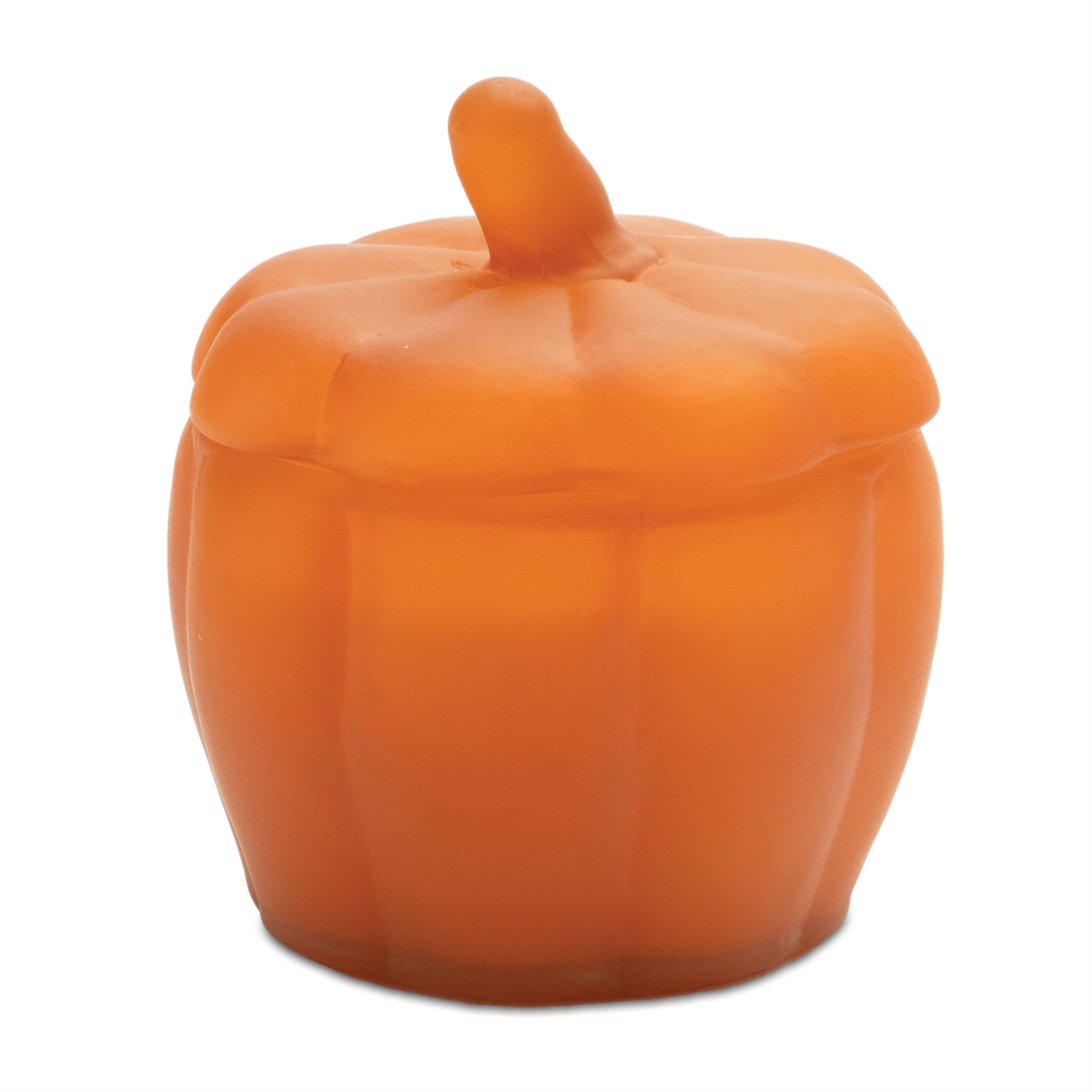 Angle. BreeBe - Pumpkin Chai Glass Candle – Set of 2 - Orange, Beige.