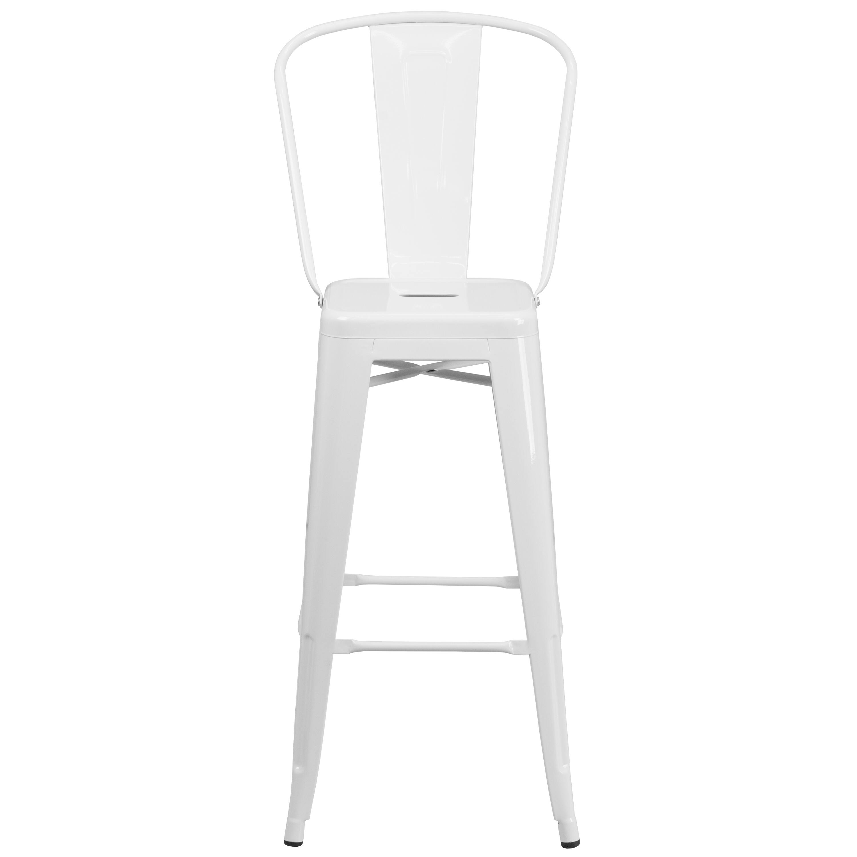 Alt View 7. Emma + Oliver - Commercial Grade 30"H Colorful Metal Indoor-Outdoor Barstool with Back - White.