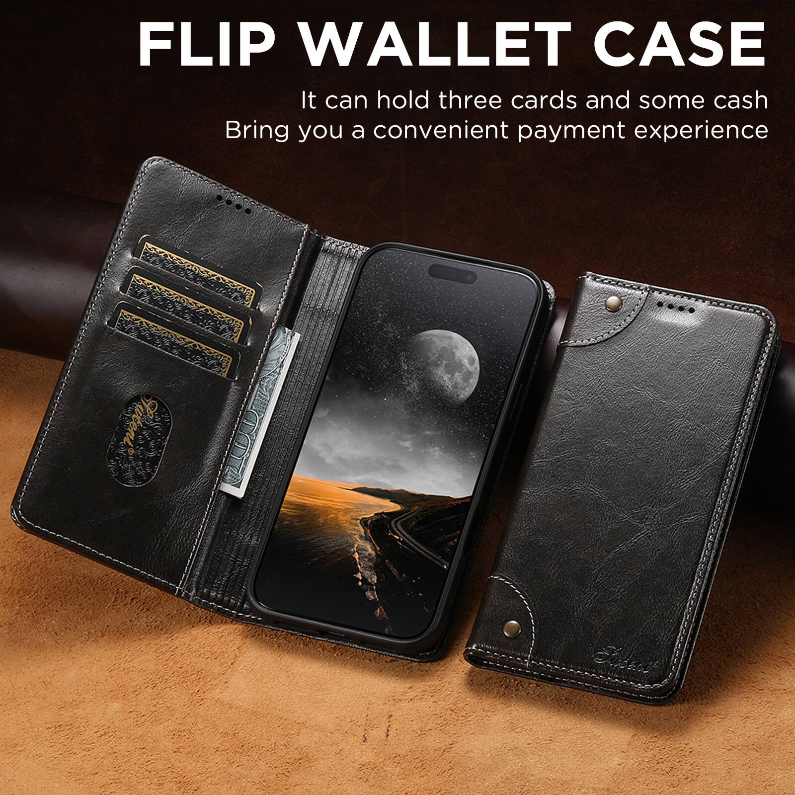 FLIP WALLET CASE  
It can hold three cards and some cash  
Bring you a convenient payment experience