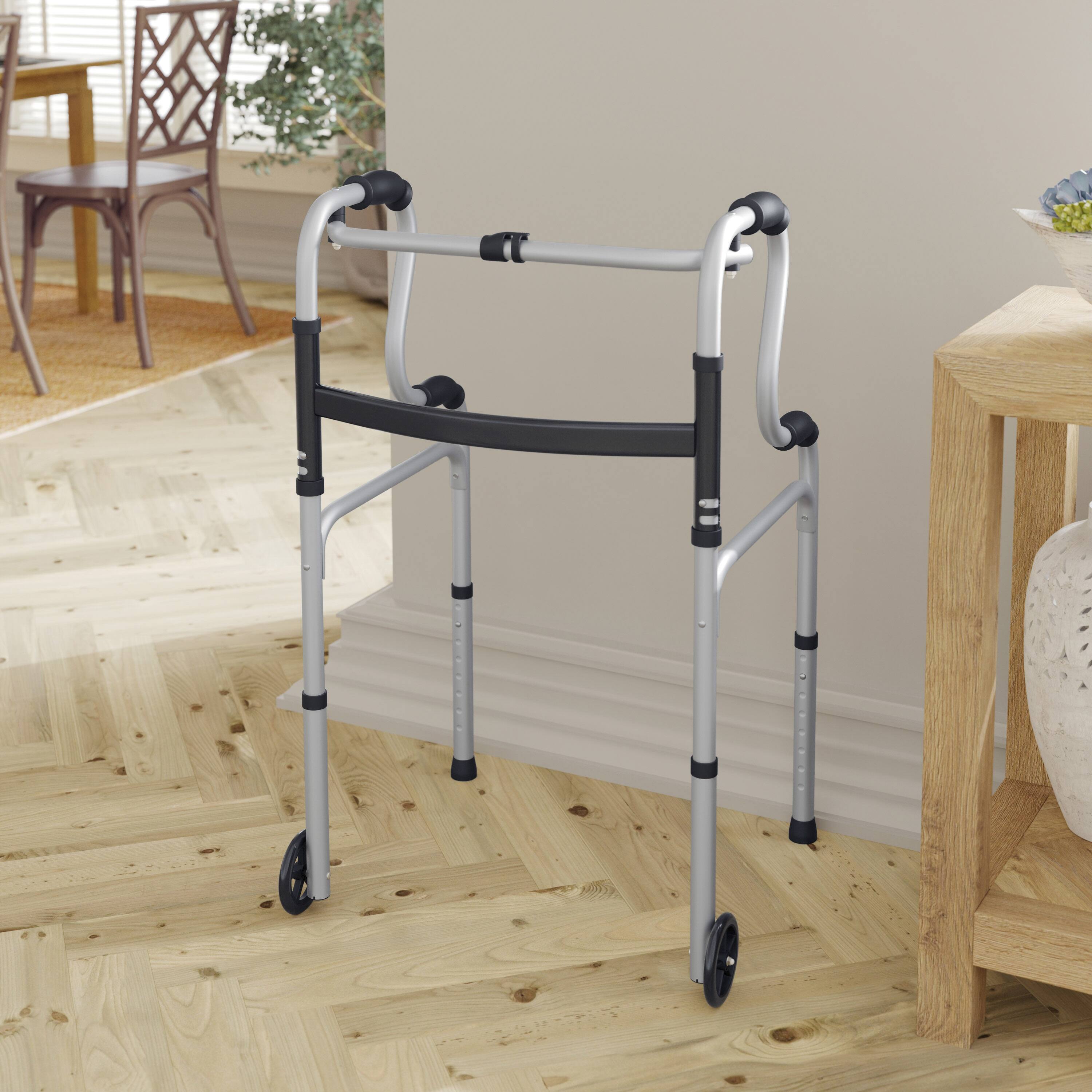Alt View 1. Emma + Oliver - Height-Adjust Lightweight Bi-Level Foldable Walker with Dual-Type Frame - Black and Gray.