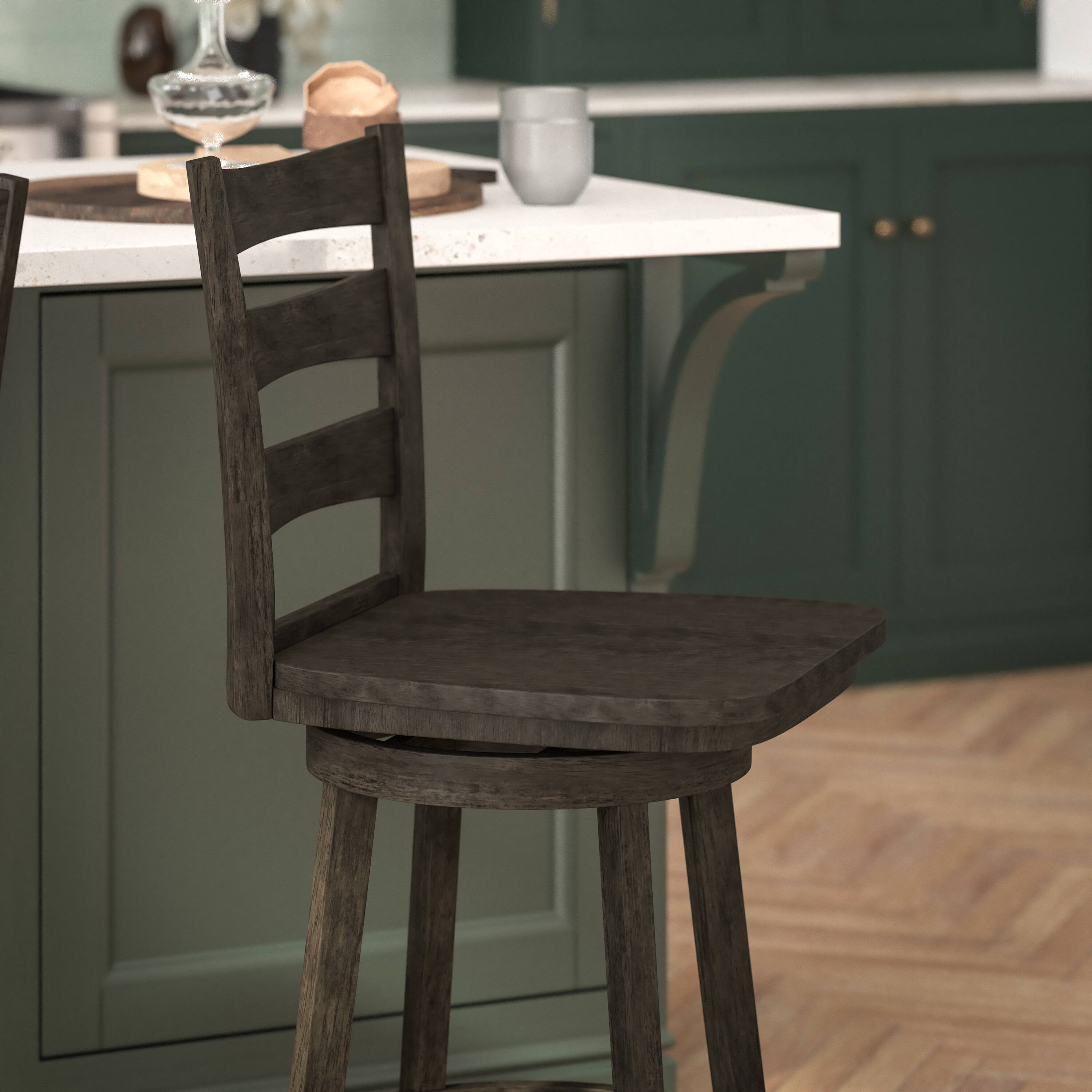 Alt View 4. Flash Furniture - Liesel Commercial Grade Wooden Classic Ladderback Swivel Counter Height Barstool with Solid Wood Seat, Gray Wash Walnut - Gray.