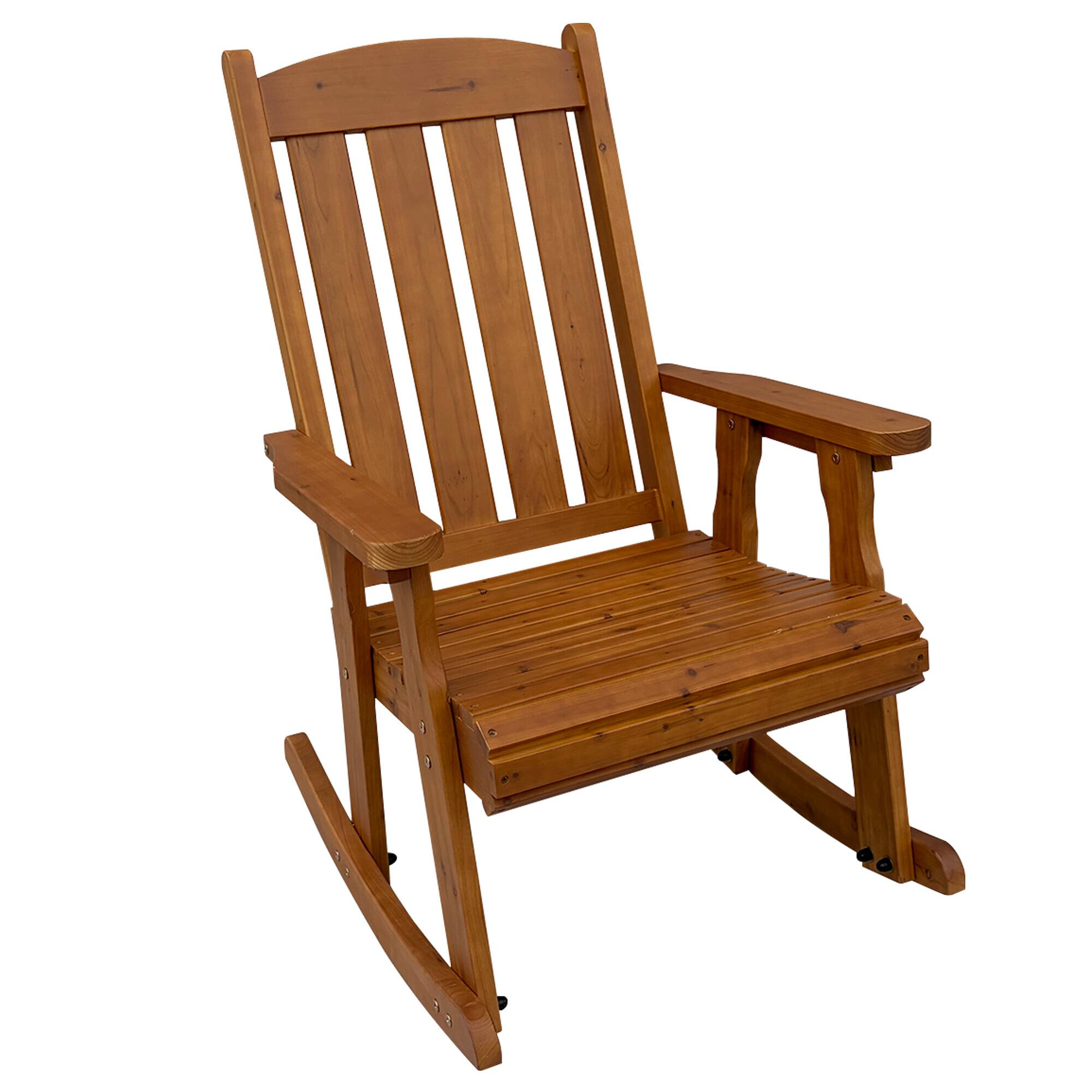 Alt View 5. Fortune Candy - Wooden Patio Rocking Chair with Comfortable Backrest and Deep Contoured Seat, for Outdoor Porch Garden - Teak Tone.