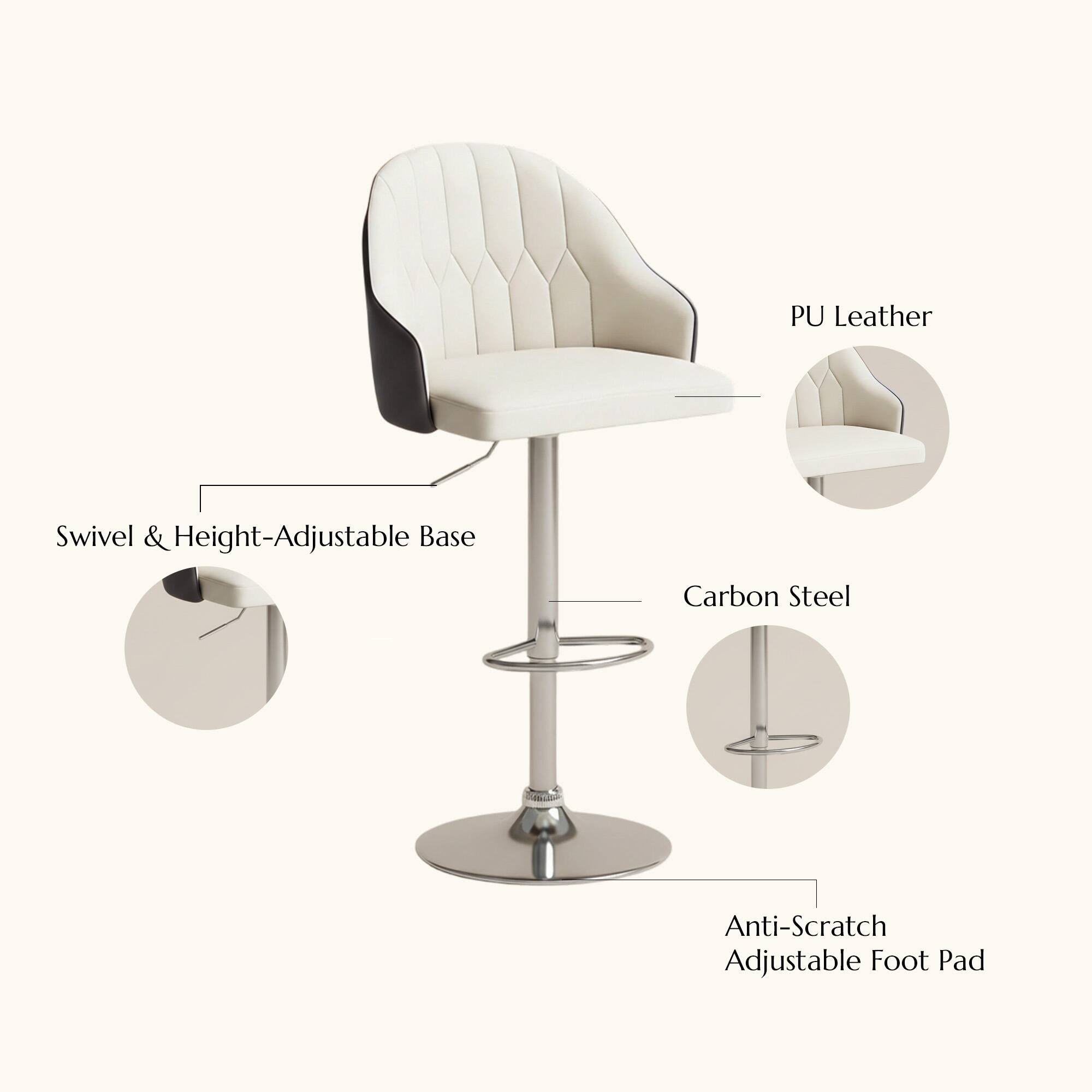 PU Leather Swivel & Height-Adjustable Base Carbon Steel Anti-Scratch Adjustable Foot Pad