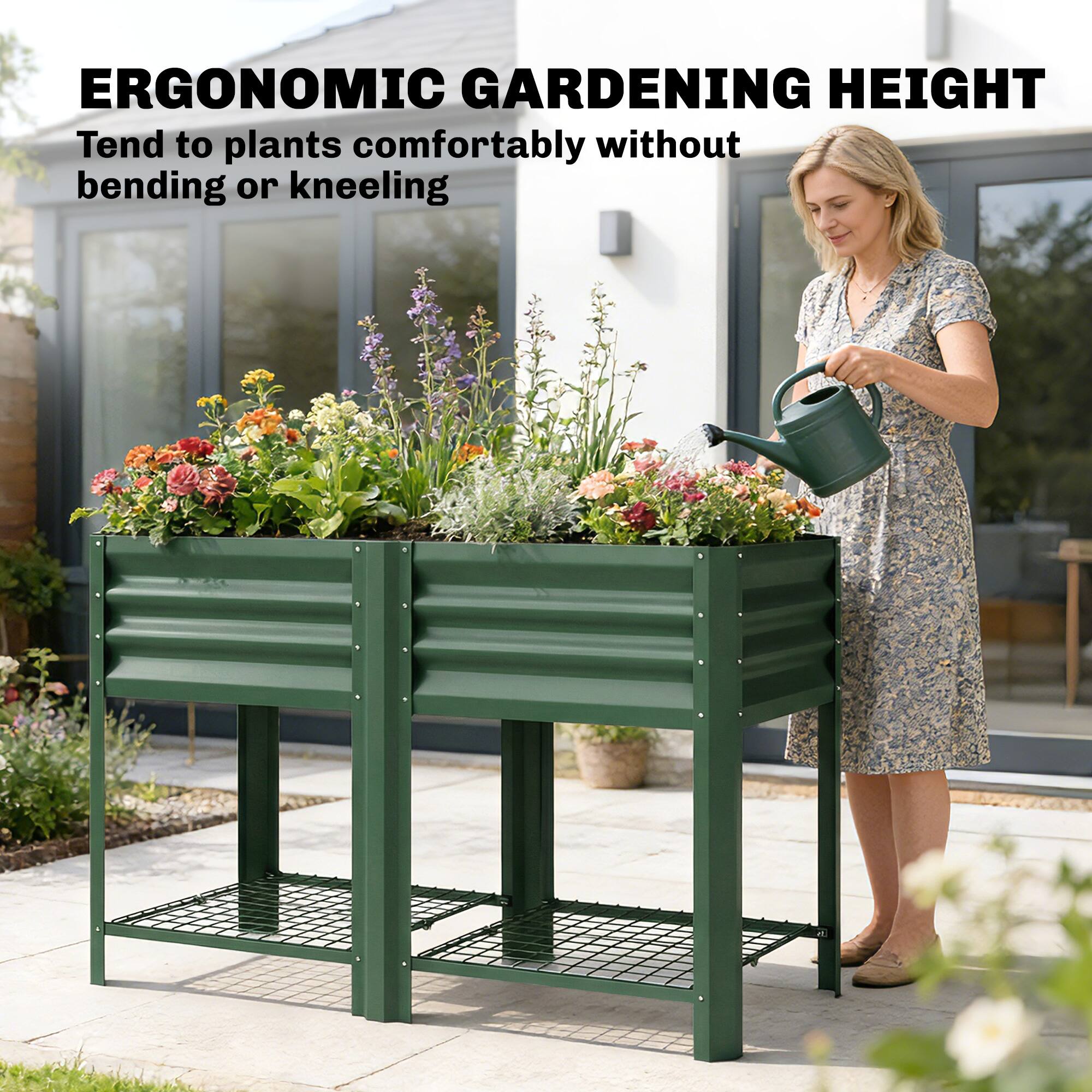 ERGONOMIC GARDENING HEIGHT  
Tend to plants comfortably without bending or kneeling