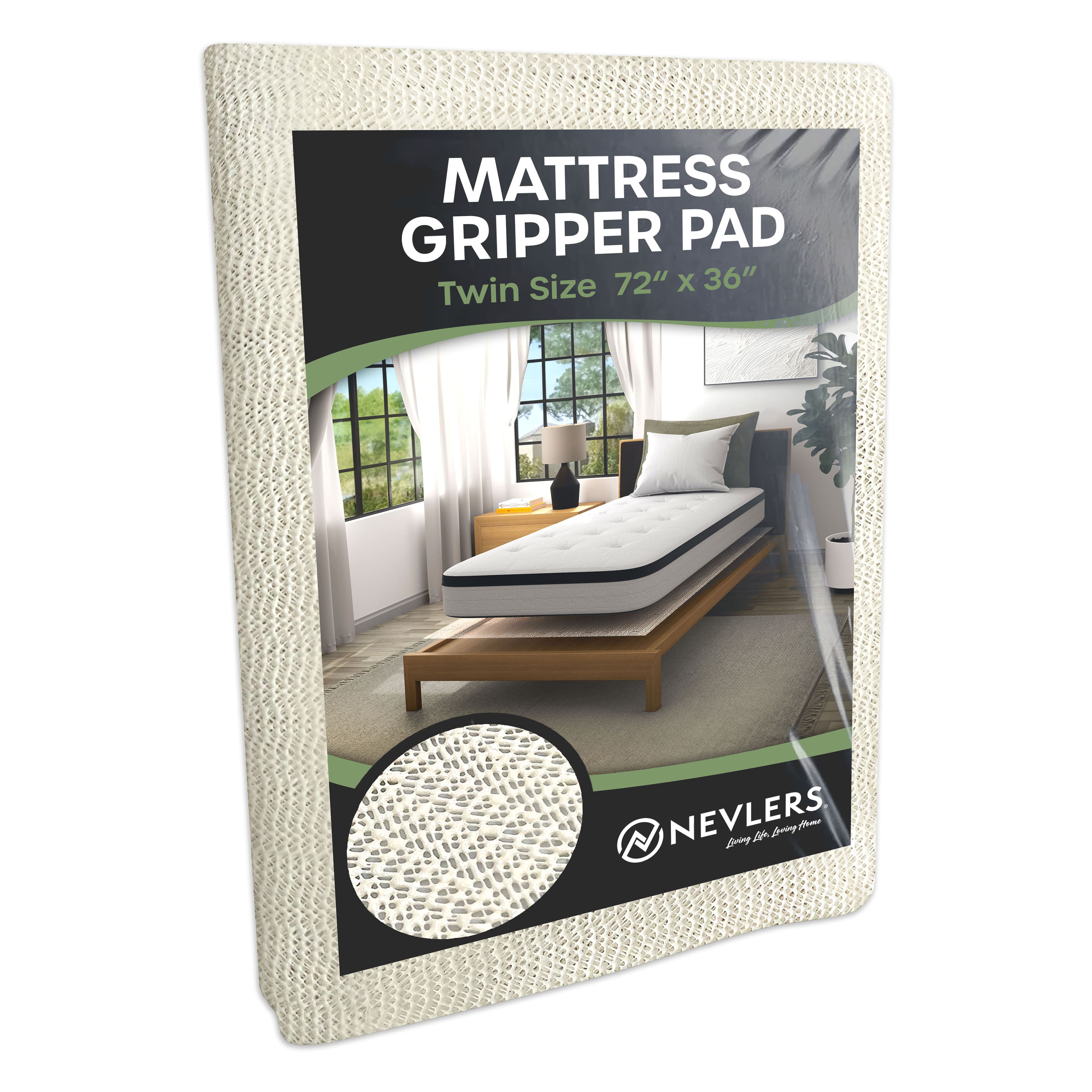 Nevlers - Twin Size Non Slip Mattress Gripper Pad (72 in. x 36 in.) - White