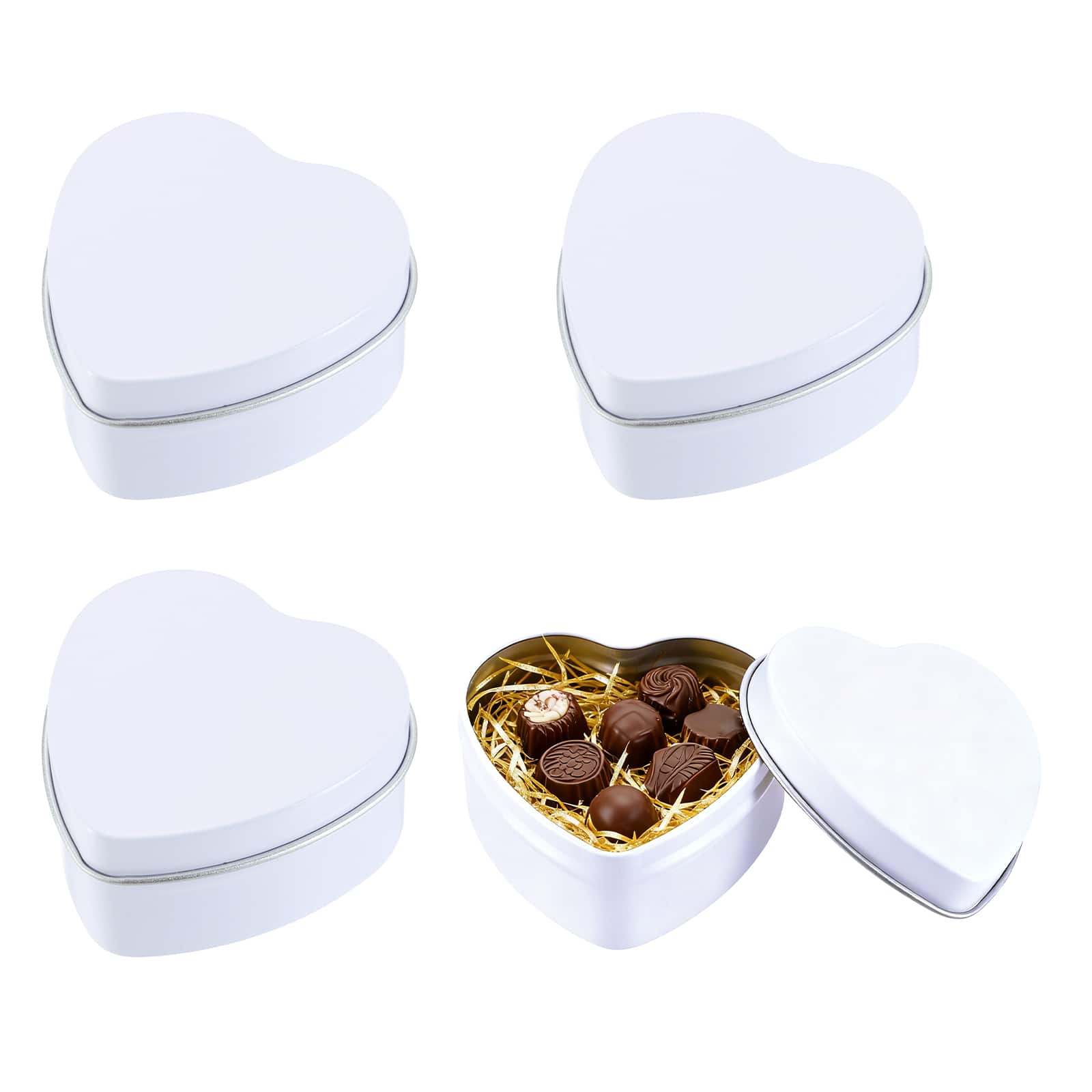 Unique Bargains - Metal Tin Box with Lid Heart Empty Container for Home Organizer Gifts Crafts - White