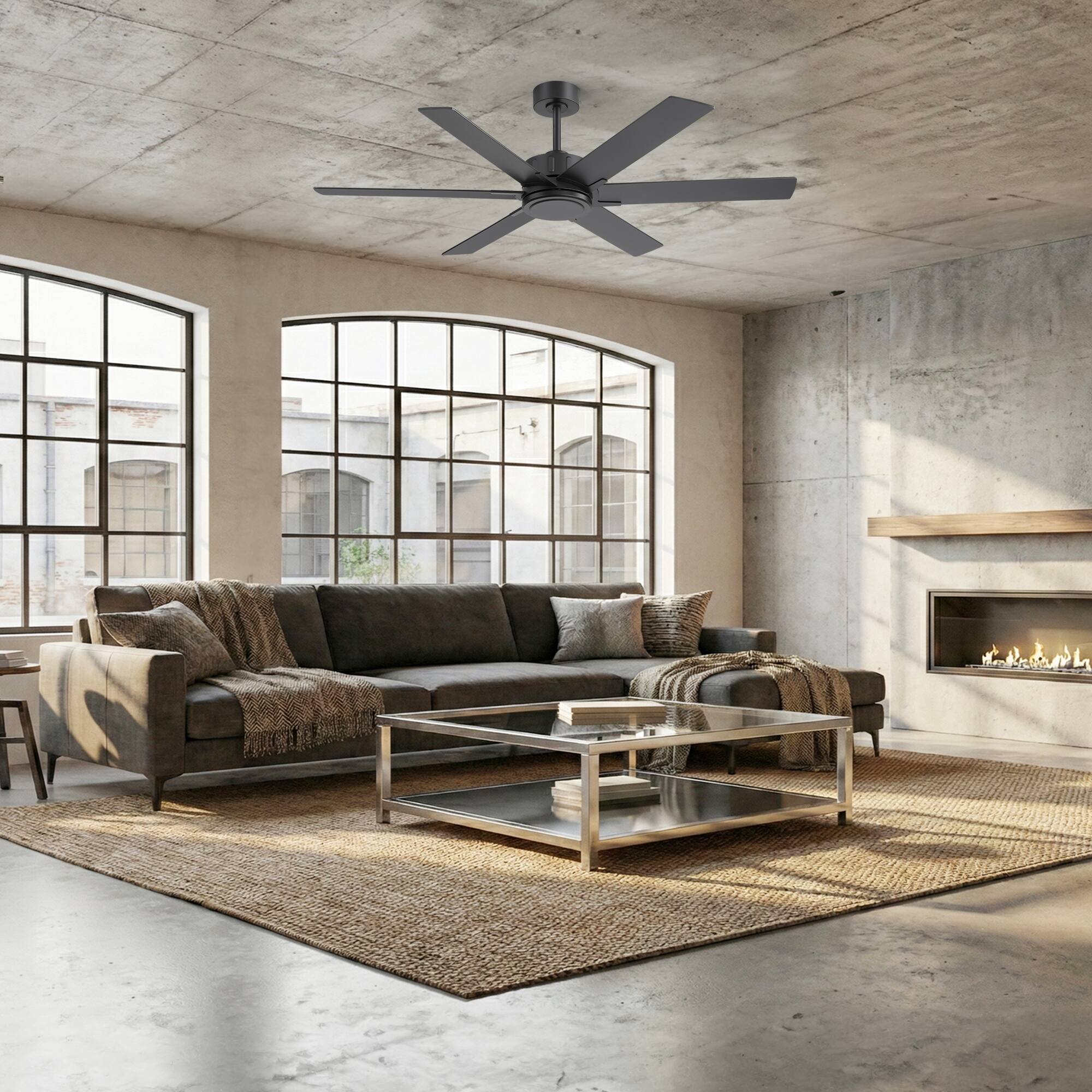 Back. Breezary - 60-Inch Modern Versatile Ceiling Fan with 6 Plywood Blades, DC Motor, 6-Speed Remote, Timer, Downrod Mount - 60-Inch Black and Walnut.