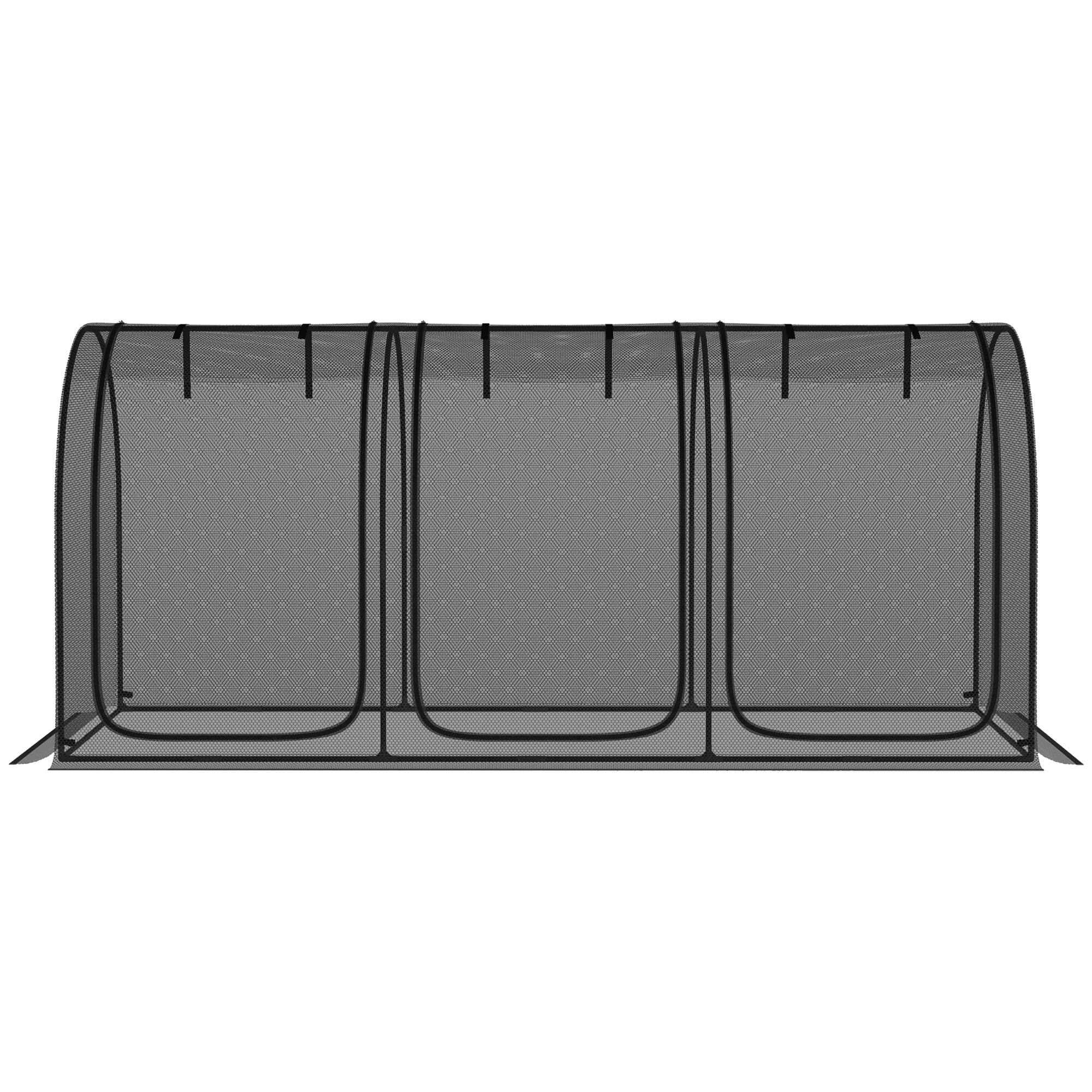 Alt View 7. Outsunny - 9' x 4' Crop Cage, Plant Protection Tent with Three Zippered Doors, Storage Bag and 4 Ground Stakes - Black.