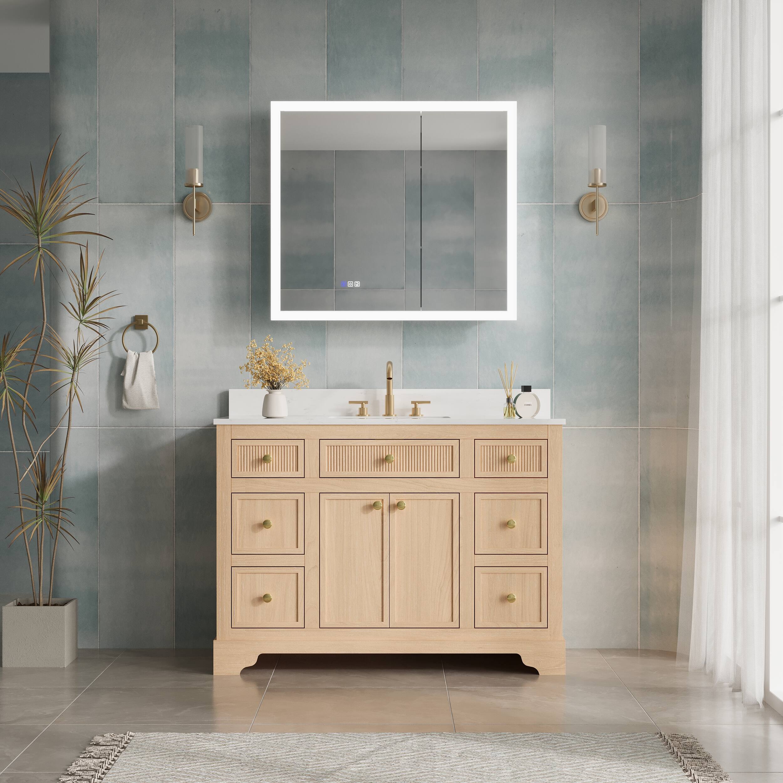 Alt View 5. WELLFOR - 36 in. W x 32 in. H Rectangular Surface or Recessed Mount Aluminum Medicine Cabinet with Mirror - Silver.