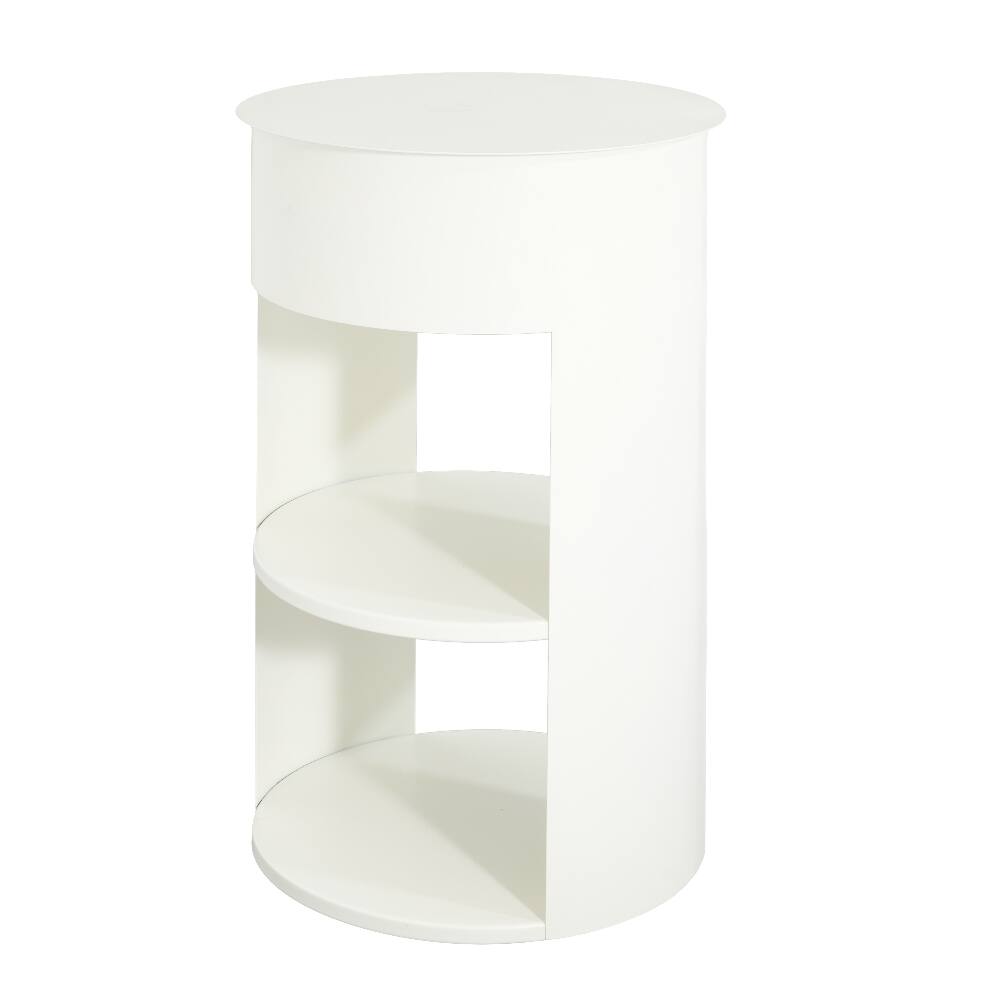 Alt View 9. Loheer - Loheer Round Metal Side Table 3-Tier Sliding Door End Table Matte White - White.