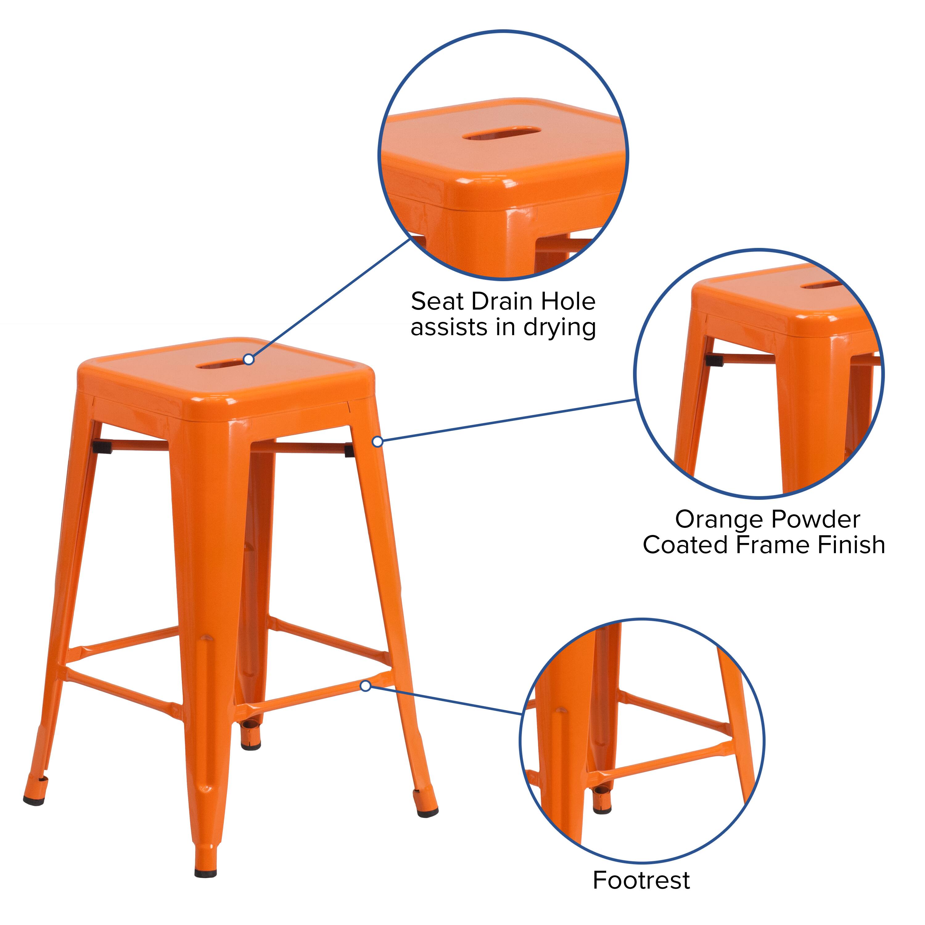 Seat Drain Hole assists in drying  
Orange Powder Coated Frame Finish  
Footrest
