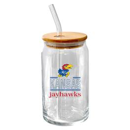 The Memory Company - Kansas Jayhawks 16oz. Classic Crew Beer Glass with Bamboo Lid - Multicolor