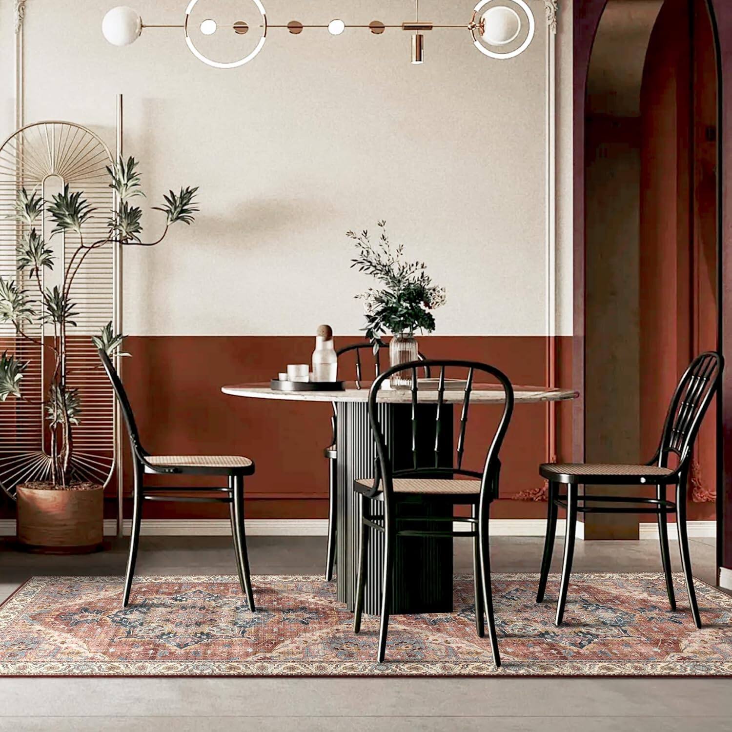 Left. KERDOM - Runner Rug 3x8 ft Washable Vintage Area Rugs for Hallway Bohemian Non-Slip Low-Pile Floor Carpet for Kitchen Bathroom - Brick Red.