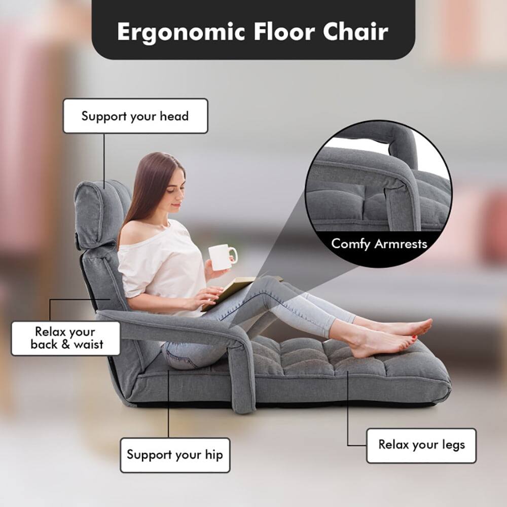 Ergonomic Floor Chair

- Support your head
- Comfy Armrests
- Relax your back & waist
- Support your hip
- Relax your legs