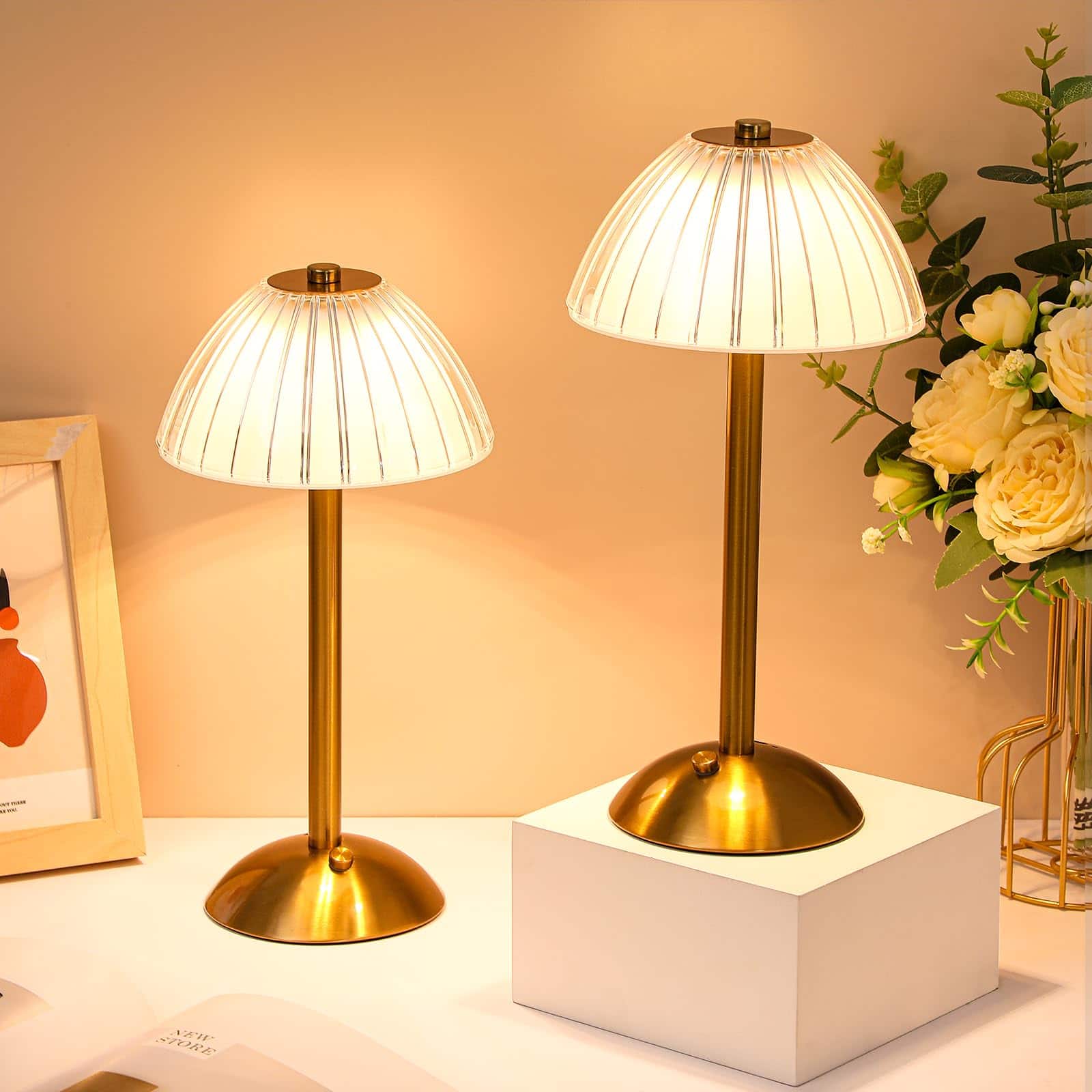 Dazzling Pops - Liliful LED Portable Cordless Table Lamp Touch Battery Operated Rechargeable Gold Desk Lamp Color Portable - Mushroom Style Gold 6