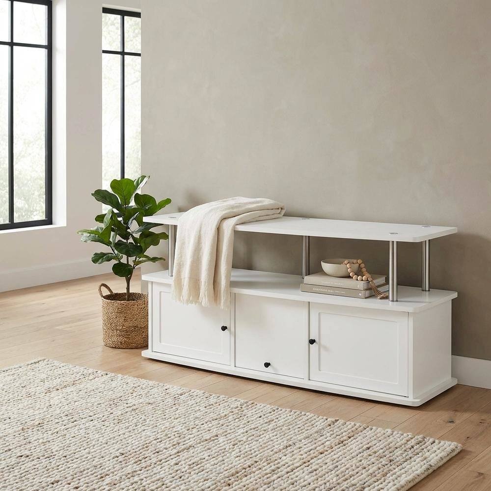 Alt View 2. FurniFact - White TV Stand with 3 Storage Cabinets and Shelf for Up to 55-Inch TVs - White.