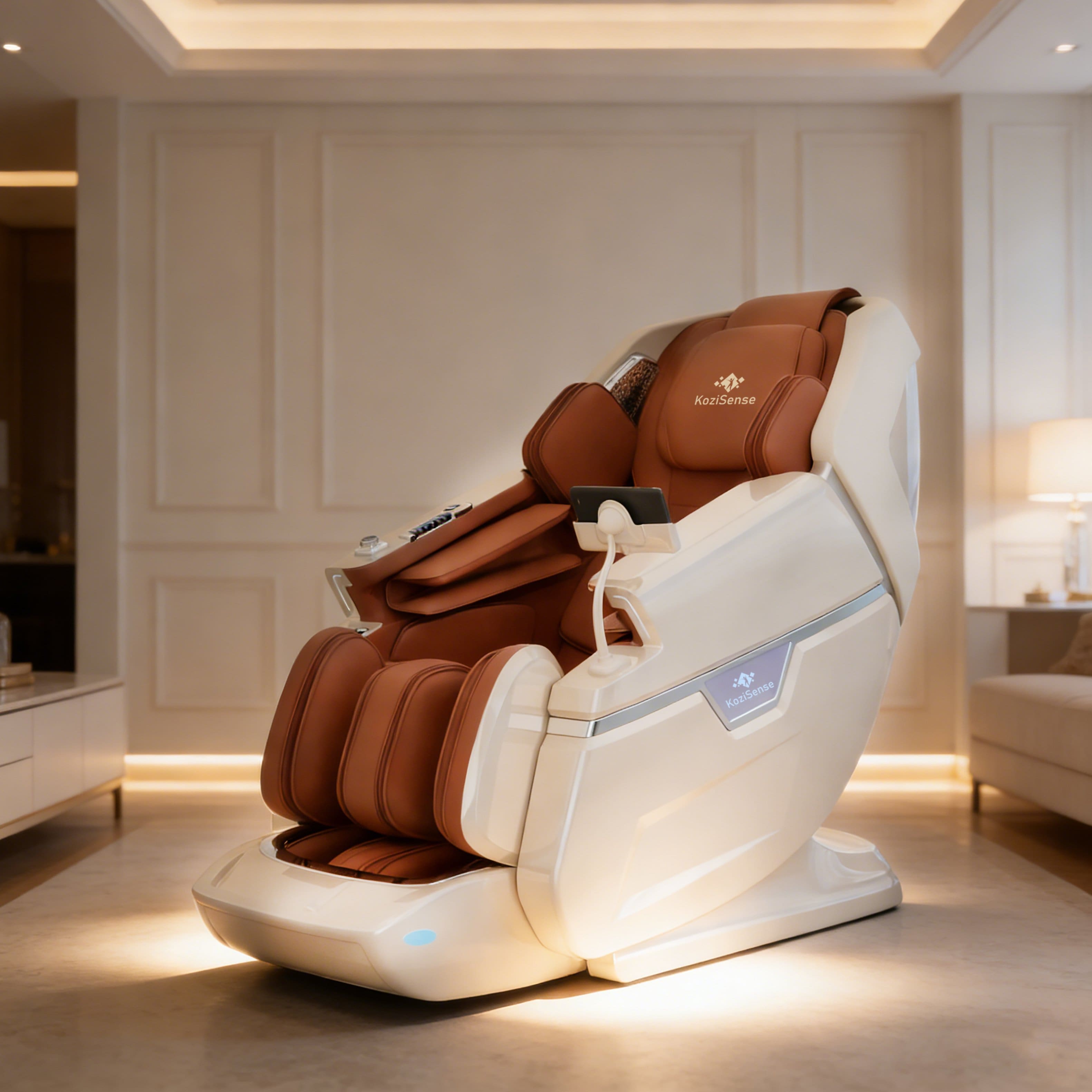 KoziSense - KZ-L66 Dual 4D+3D Luxury Massage Chair,Deep Zero Gravity,Thai Stretch,Auto Extend Legrest,Heat,FREE White Glove Delivery - White and Orange