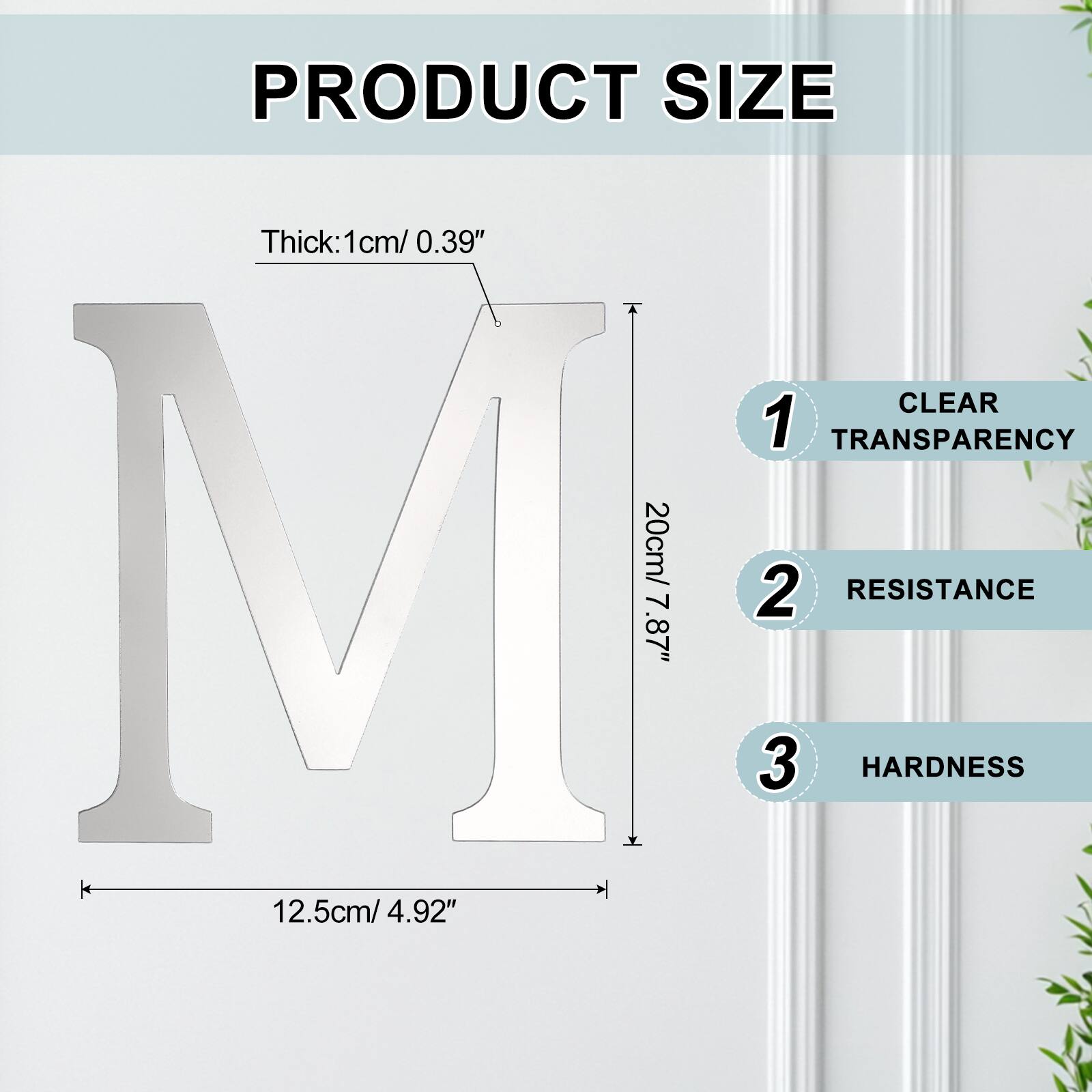 PRODUCT SIZE  
1. Thick: 1cm/ 0.39"  
2. CLEAR TRANSPARENCY: 20cm/ 7.87"  
3. RESISTANCE  
4. HARDNESS: 12.5cm/ 4.92"