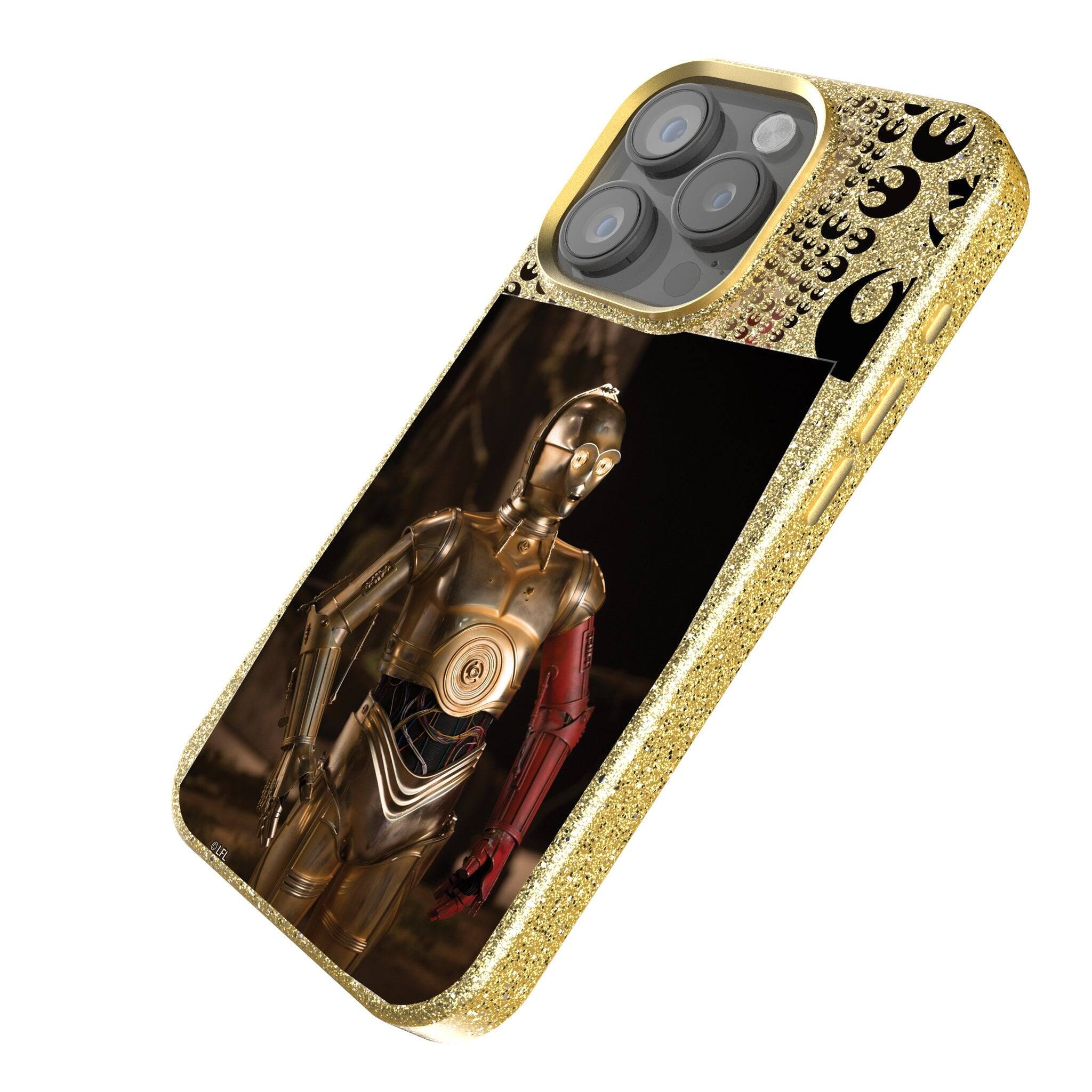 Angle. Keyscaper - Star Wars: A New Hope Portrait Gold Bling Phone Case - Apple iPhone 14 Pro - C-3PO.