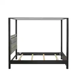 East West Furniture - DE20-Q00000 Denali Modern Queen Bed - Adjustable LED Lighting Headboard and Adjustable Wooden Slats - Brush Gray